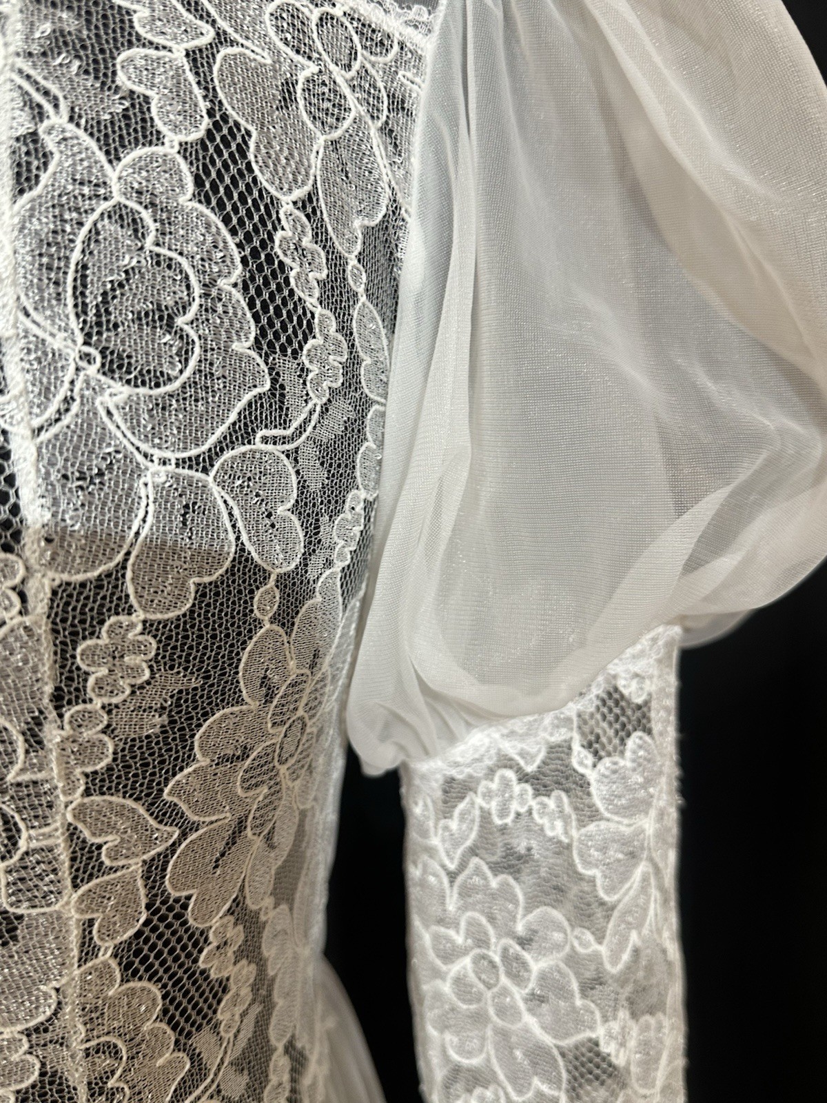 VTG Henson Kickernick White Sheer Lace Peignoir Robe Bridal Bustle Train USA M