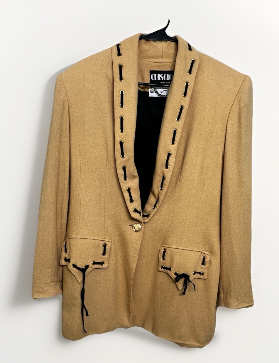 Criscione New York Vintage Gold Black Lace Up Leather Punk Jacket Lillie Rubin