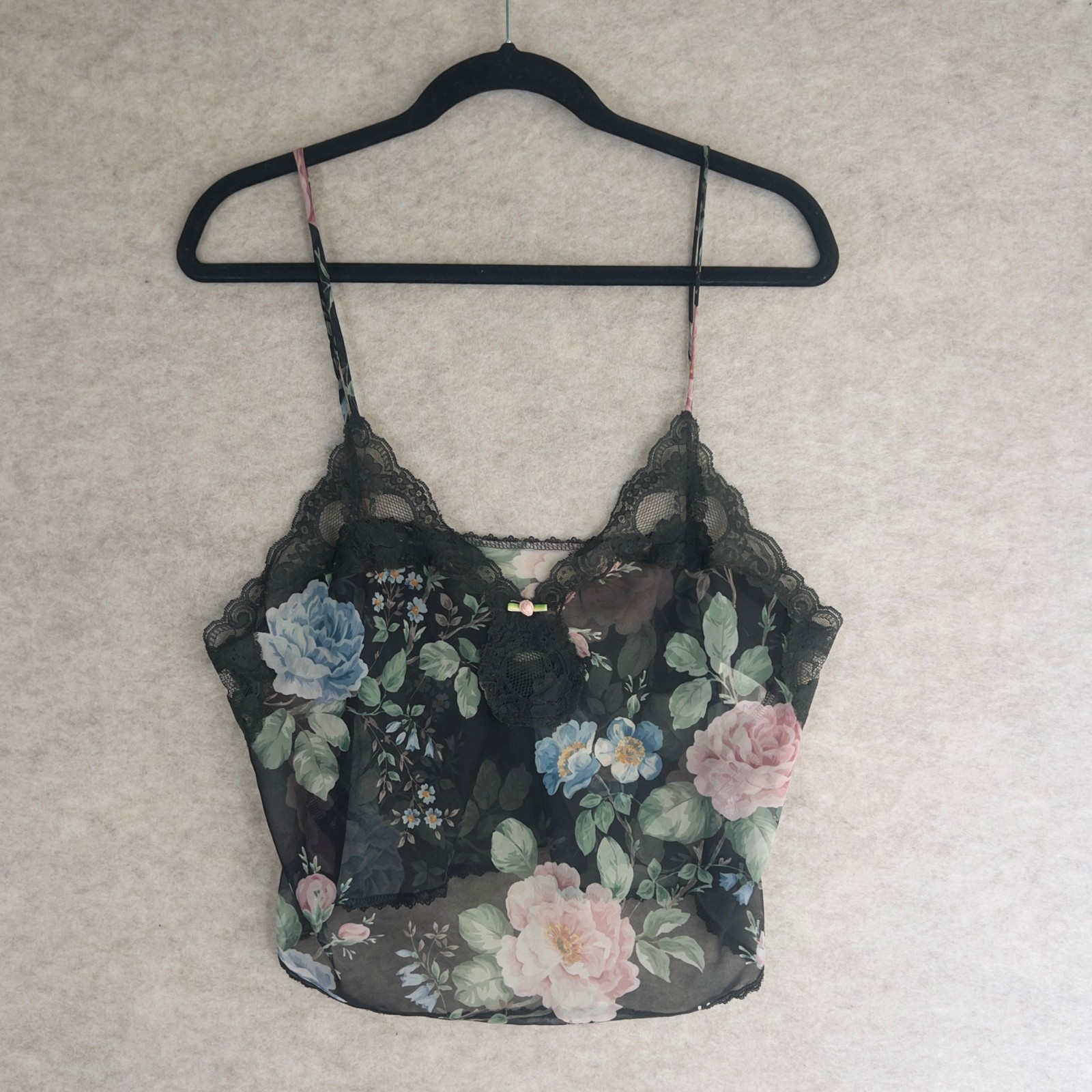Vintage 80s Indulgence Sheer Lingerie Slip Camisole Best Fit S/M Romantic Floral