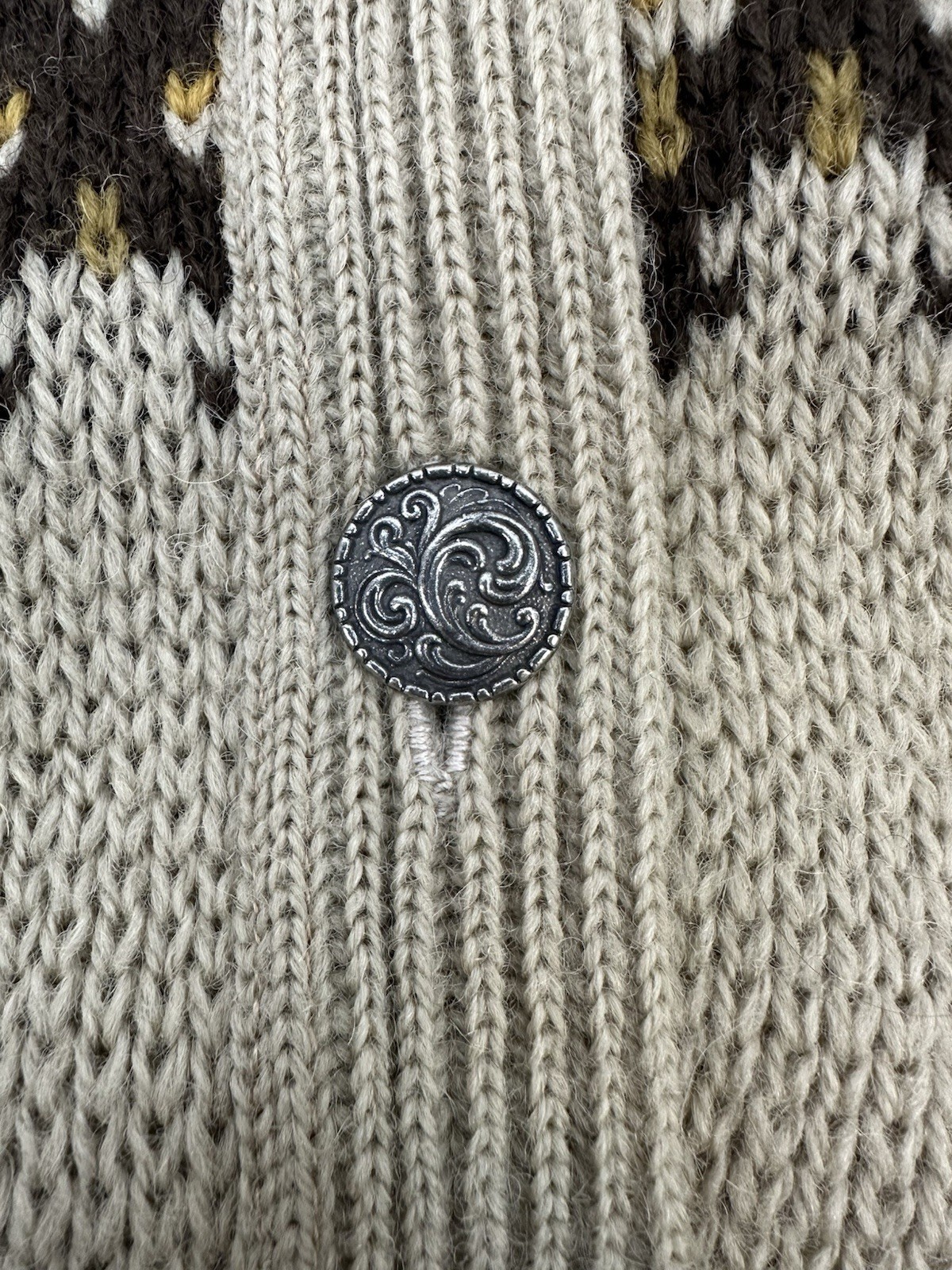 VTG Norlaender Women’s 100% Wool Nordic Fair Isle Button Cardigan Sweater L READ