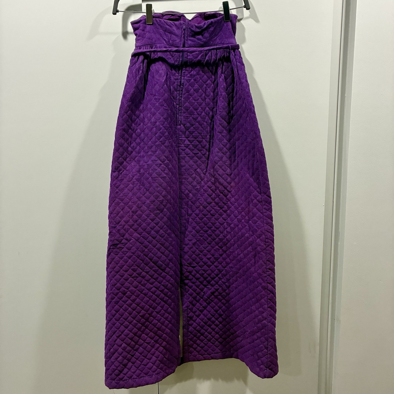 Vintage Quilted Corduroy Maxi Skirt Purple High Waist Belted Sz 3 Prairie Boho