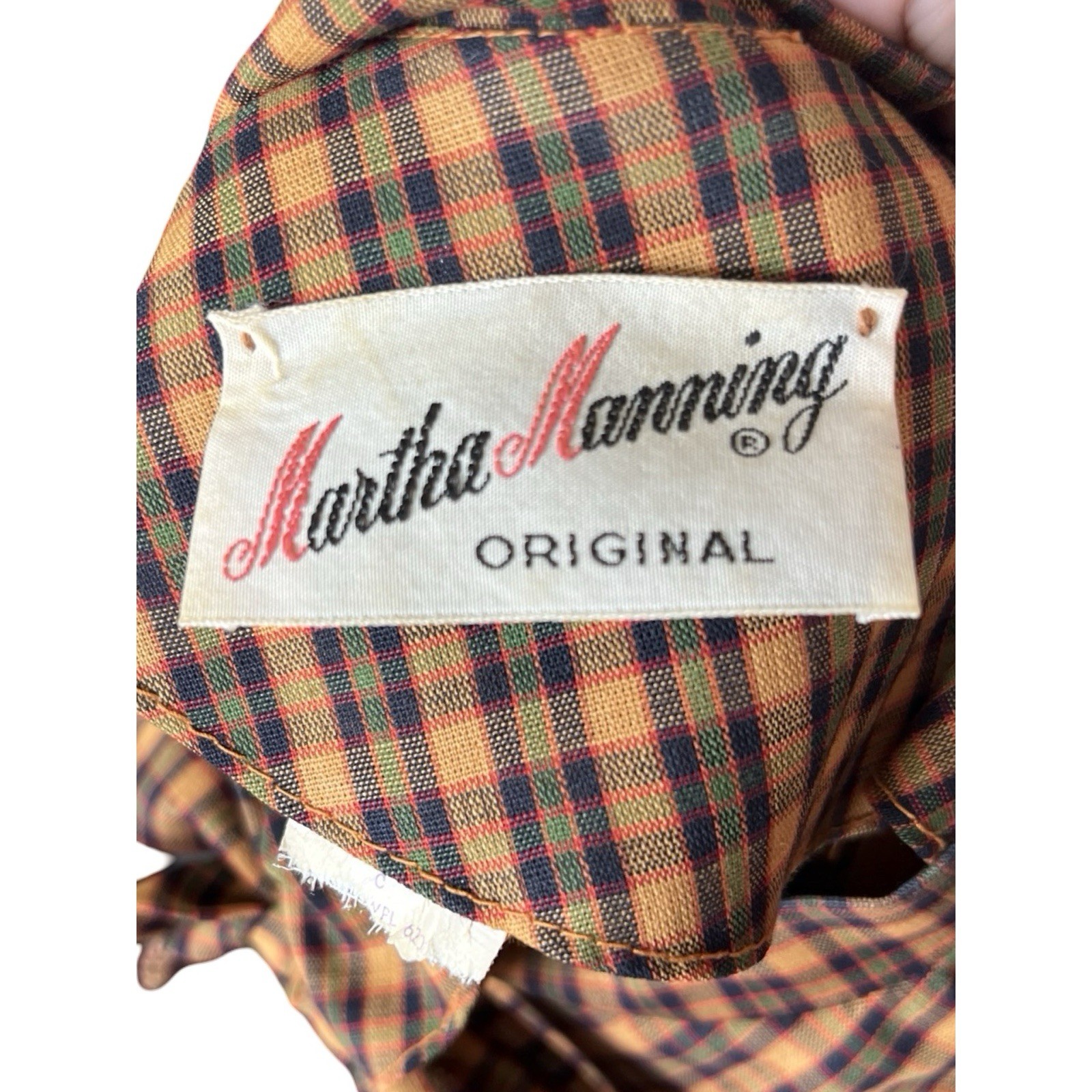 Vintage 60s 70s Martha Manning Orange Plaid Dress Academia Womens Union Made