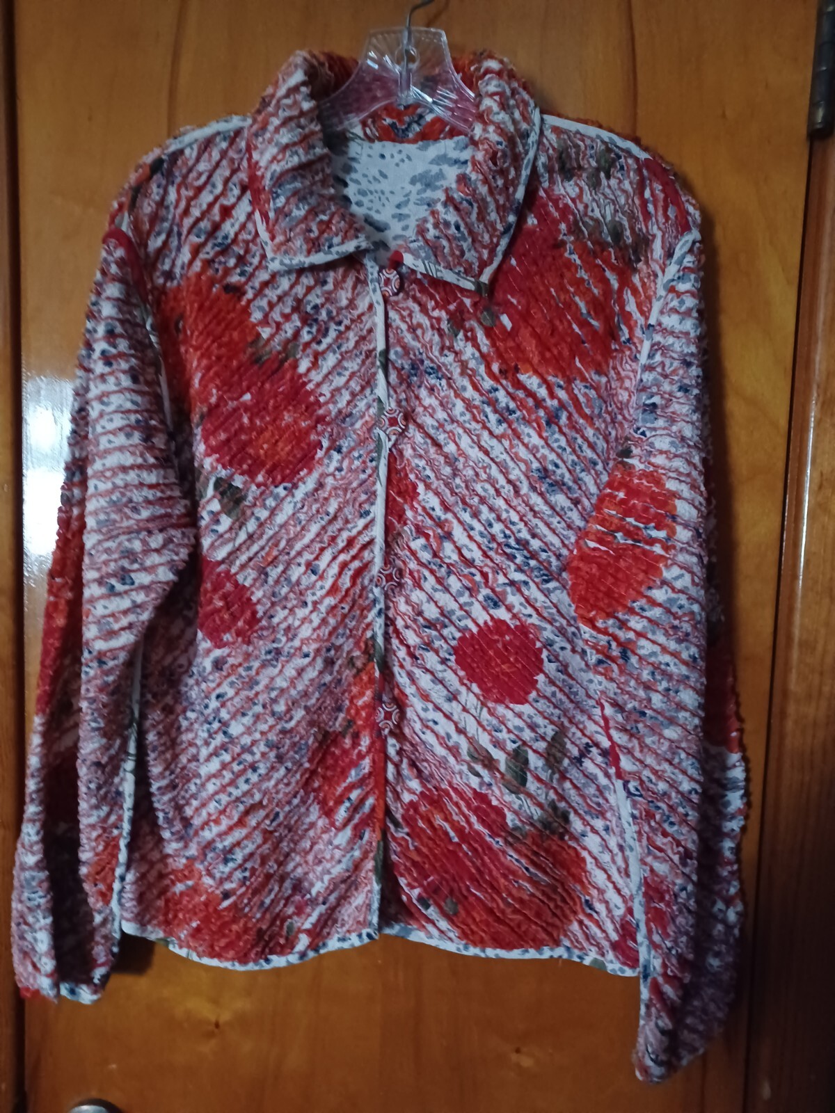 Vtg Paula Sweet Reversible Burnt Orange Gray Floral Fringe Cardigan S/M