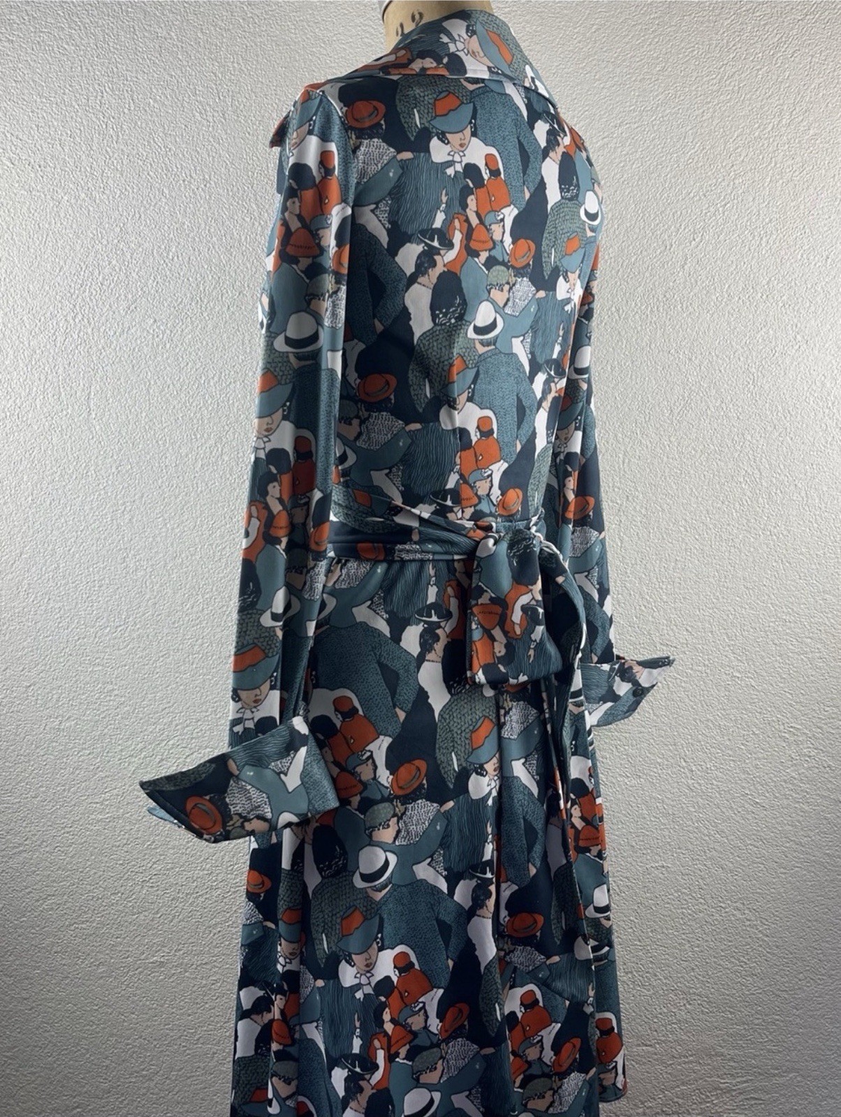 Vintage l 70s M Retro 30s Novelty Pointed Collar French Cuff Surplice Wrap Dress