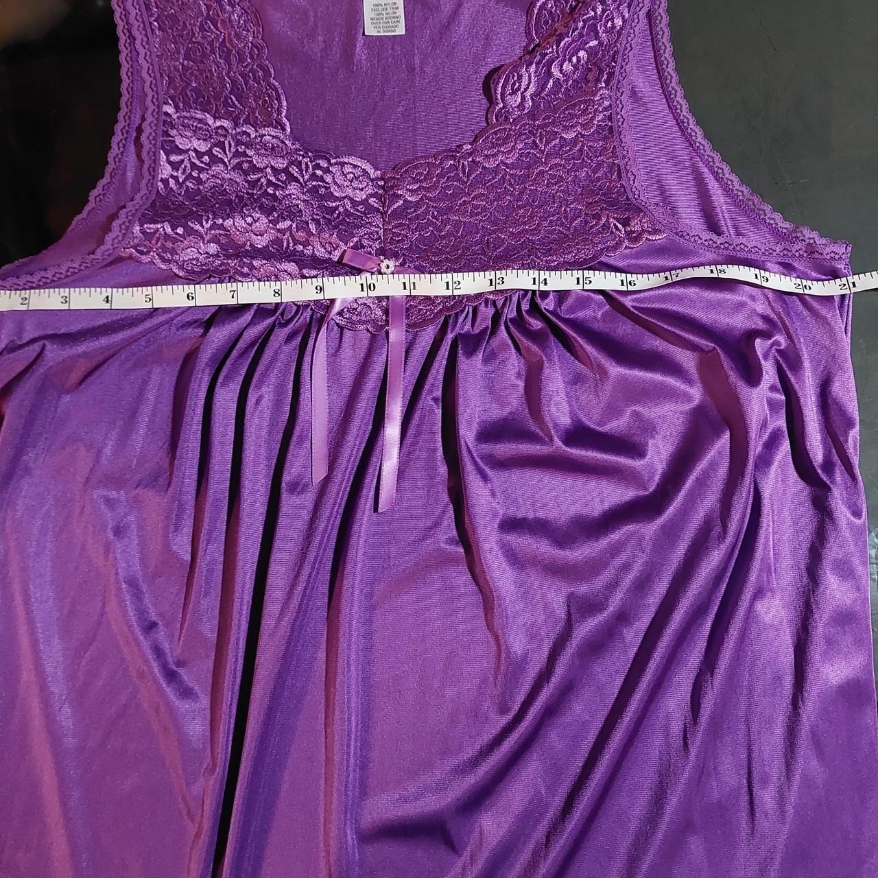 Vintage purple maxi slip with lace and bow detail.