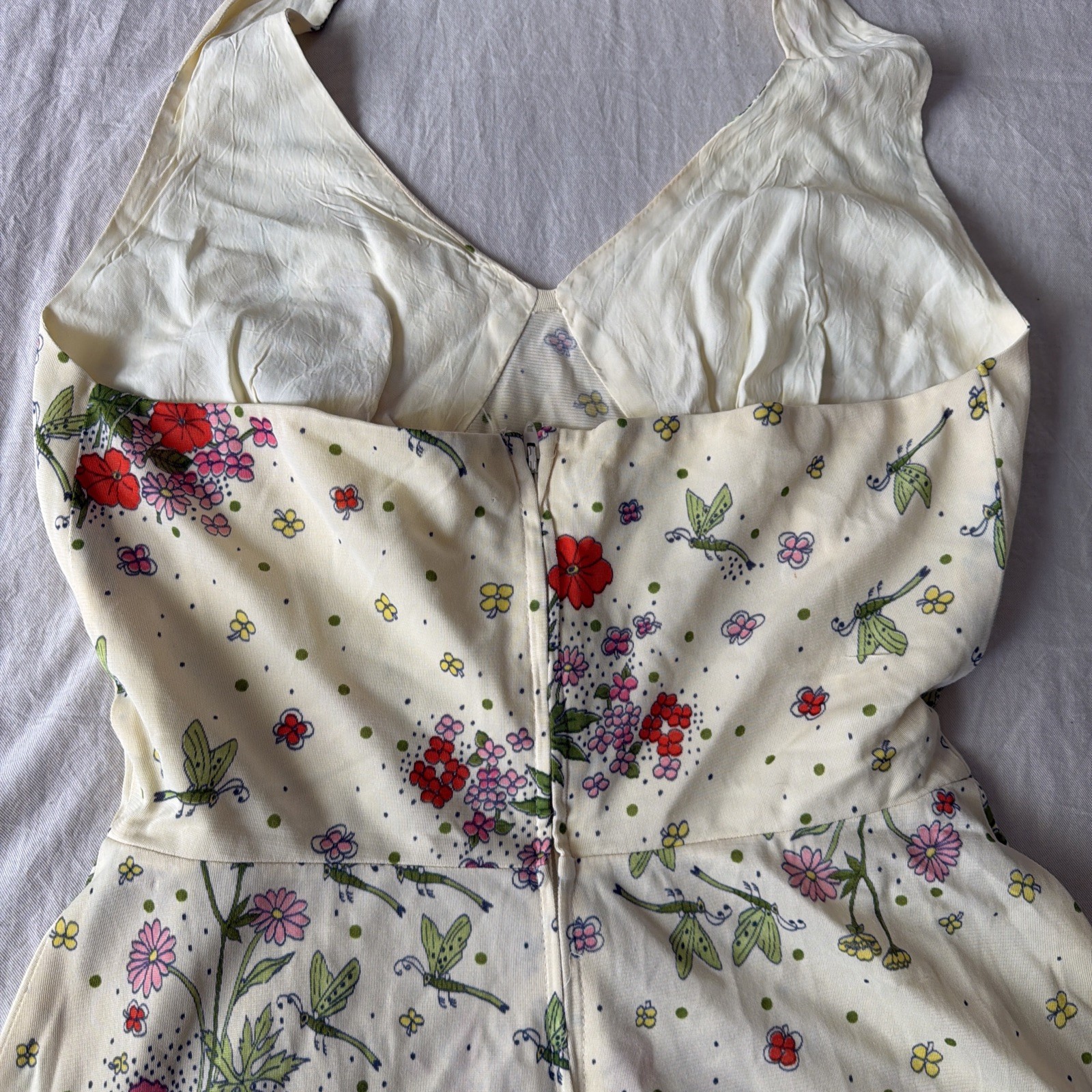 VTG 70’s JC Penny Fashions 2 Piece Dragonfly Floral Print Halter Dress