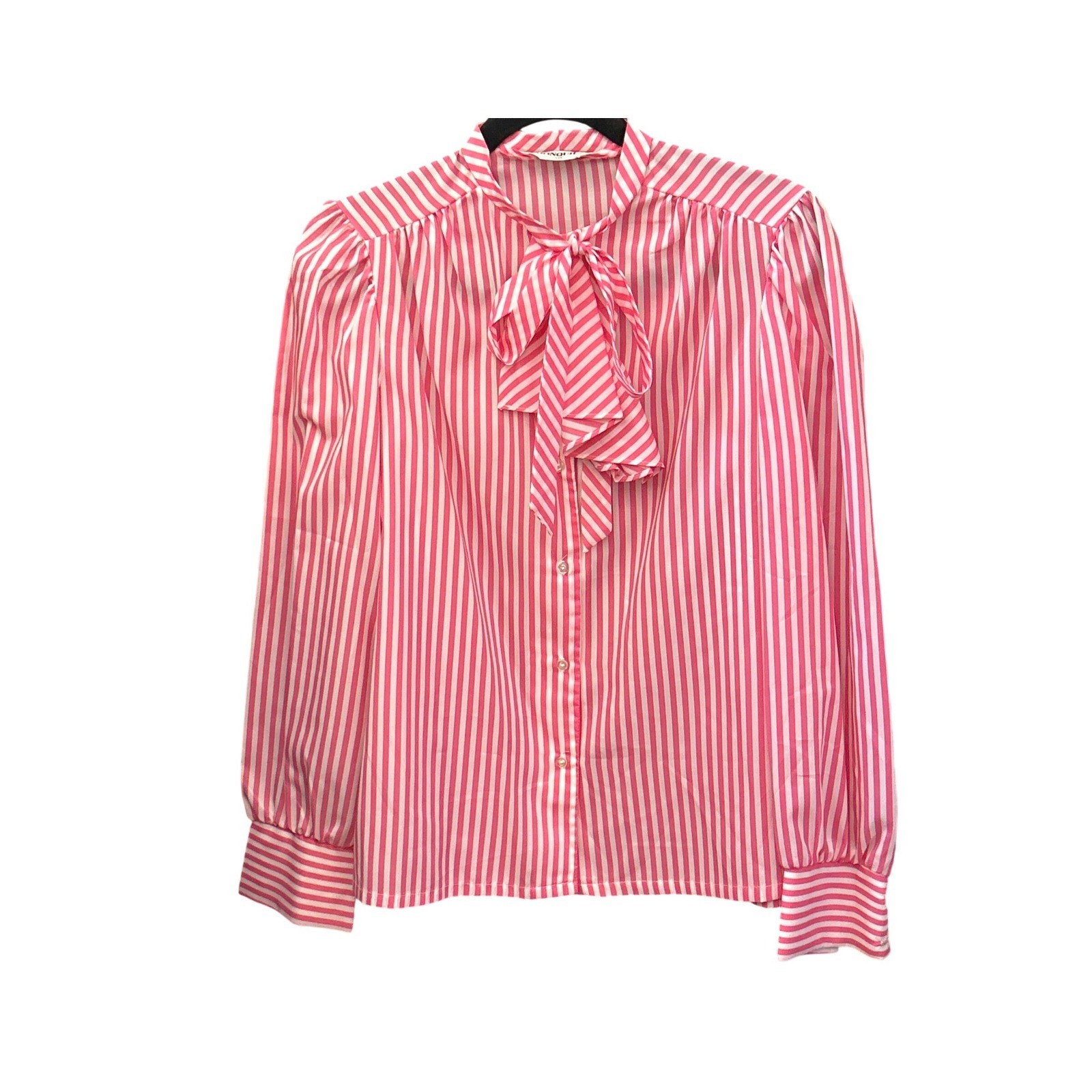80s Jonquil Striped Blouse Barbiecore Preppy Romantic Secretary Bow Tie Top