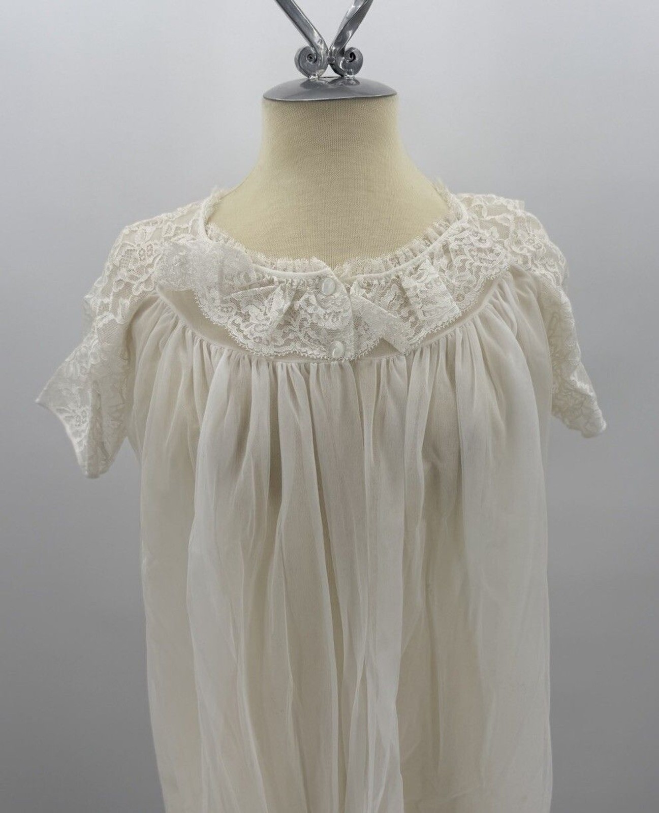 Vintage Formula Chiffon Double Layer Sheer White Wrapper Robe Sm Lingerie USA