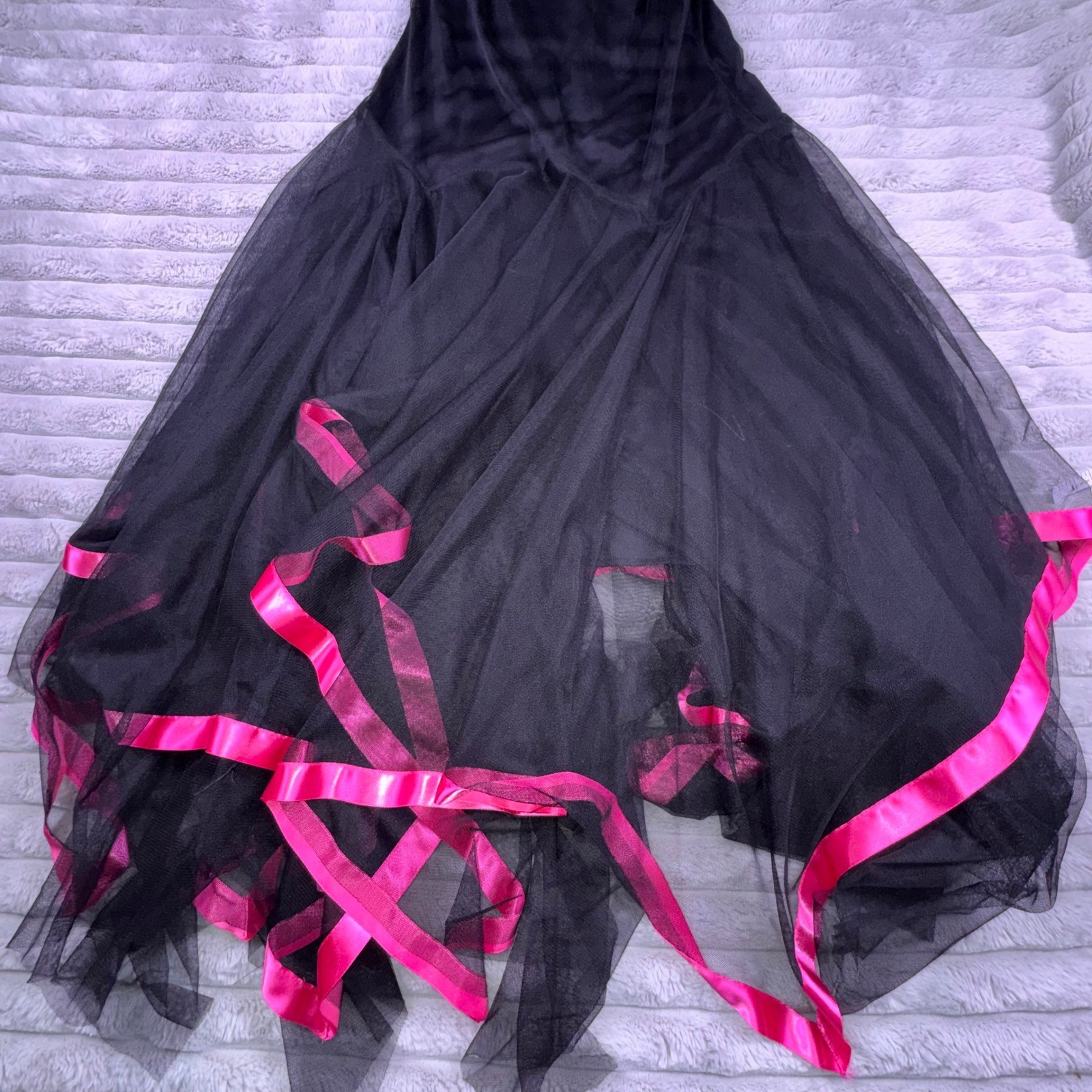 Kiki USA Womens XL Vintage Y2K Black Pink Tulle Drop Waist Handkerchief Dress