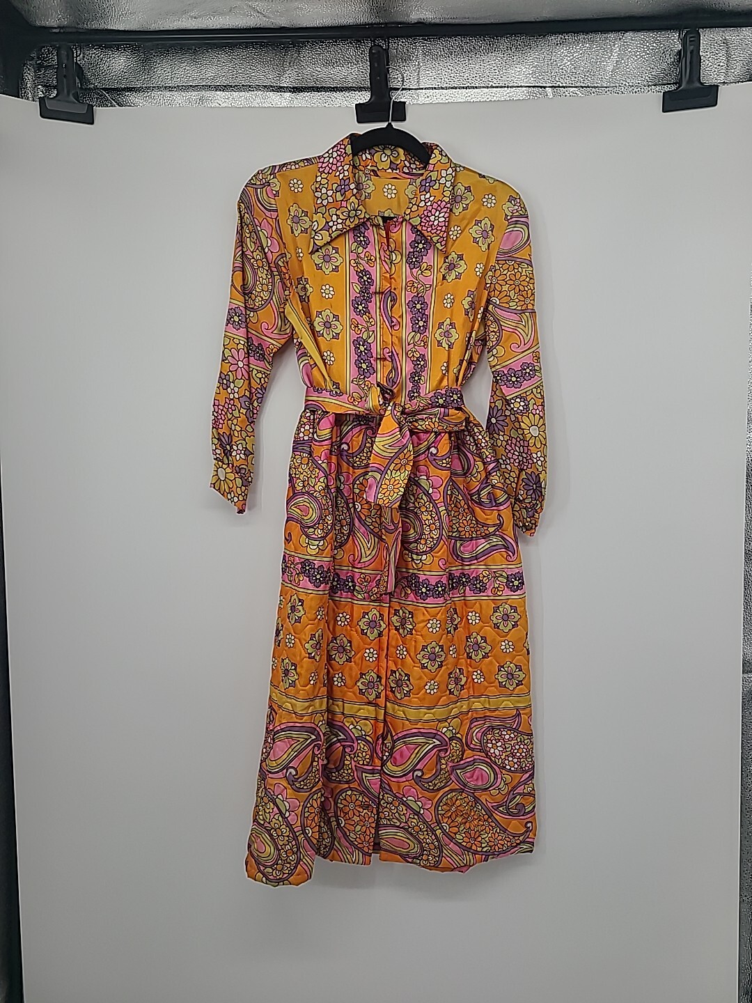 Vintage 1960s Boho Floral Dress Quilted Skirt, Retro Peter Max Style Mod Medium