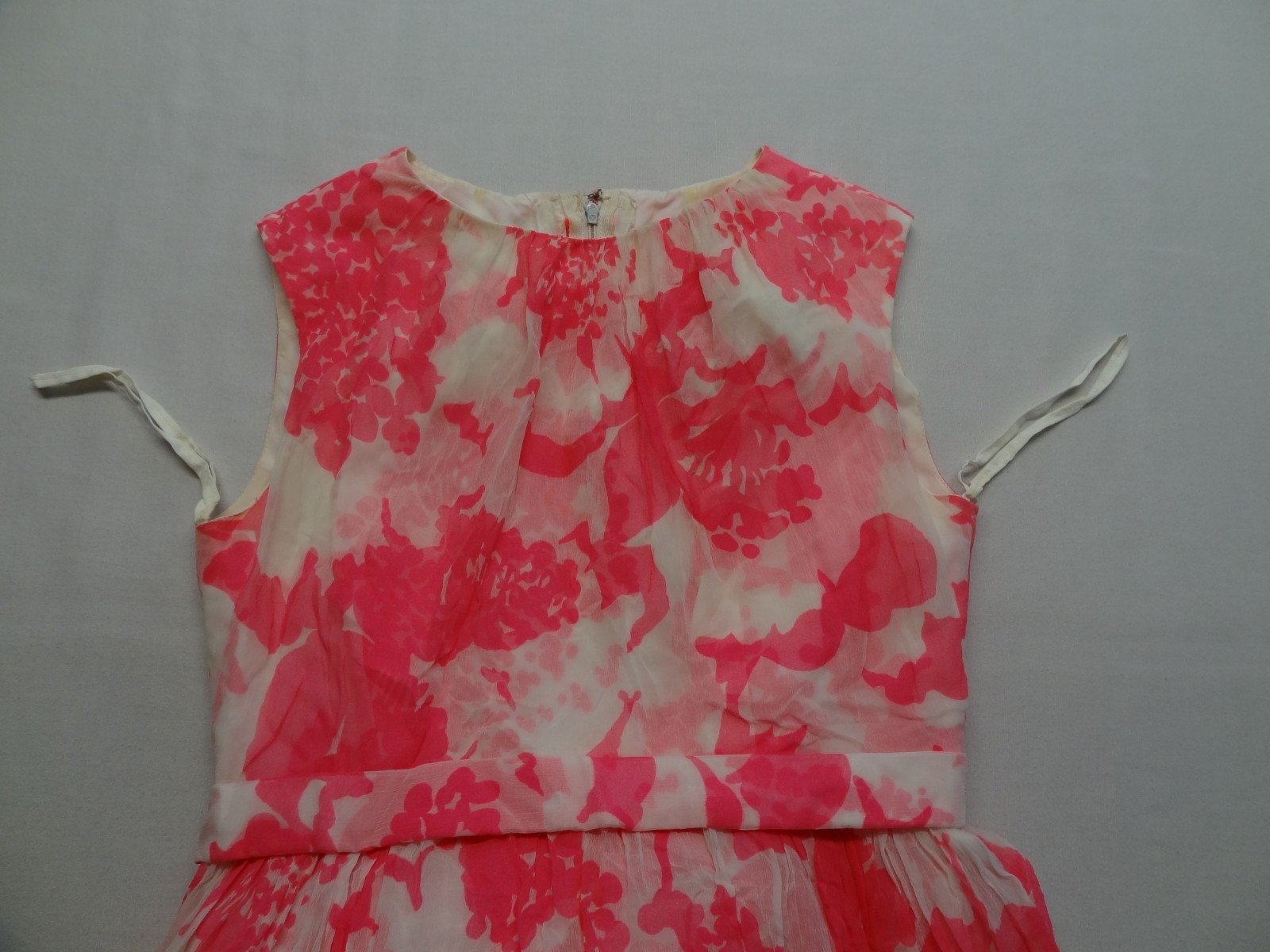 VTG XS Floral Dress Pink White Talon Zipper ILGWU Union Made in USA Long Maxi