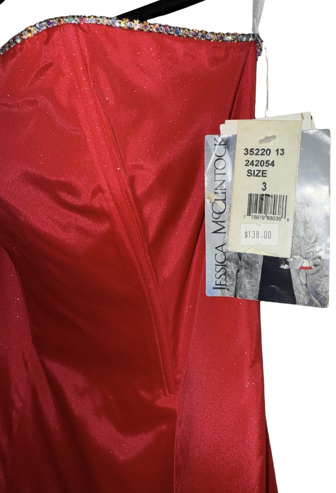 Vintage Y2K Gunne Sax Jessica McClintock A-Line Rhinestone Red Glitter Dress 3