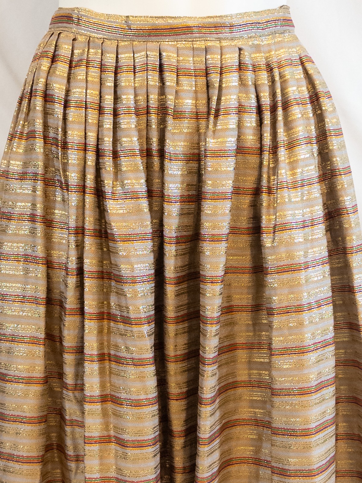 1970s A-Line Woven Silk Skirt with Gold Lurex Thread