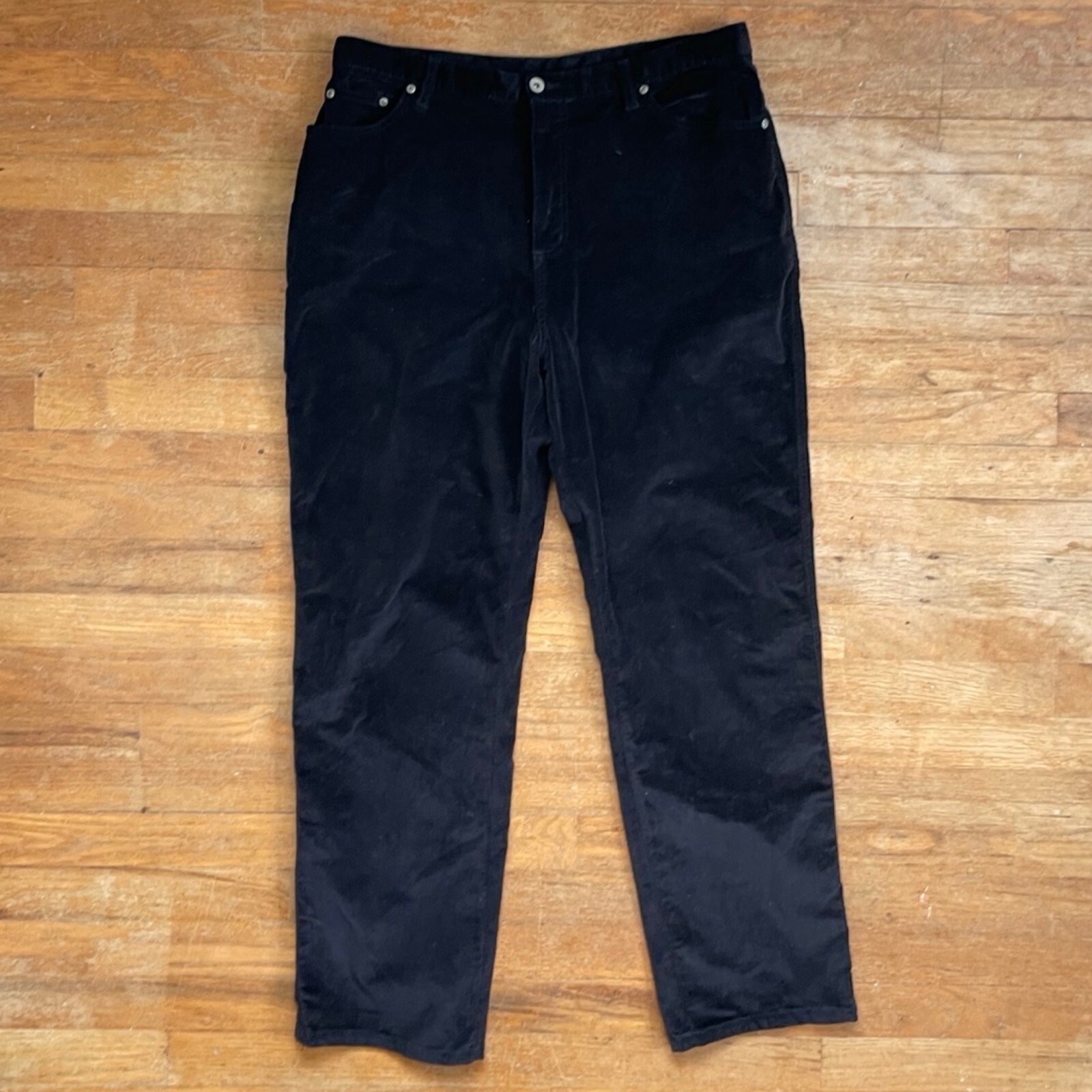 Vintage Black Velvet Pants Size XL 16 35″ Waist 1990s High Waist Cotton Trousers