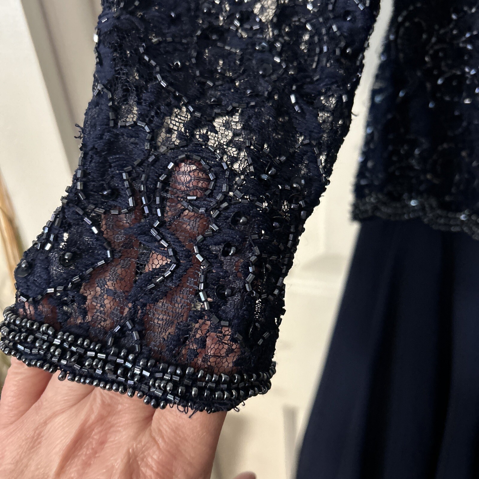 Vintage Brilliante By J.A. Navy Sequined Beaded Dress Medium