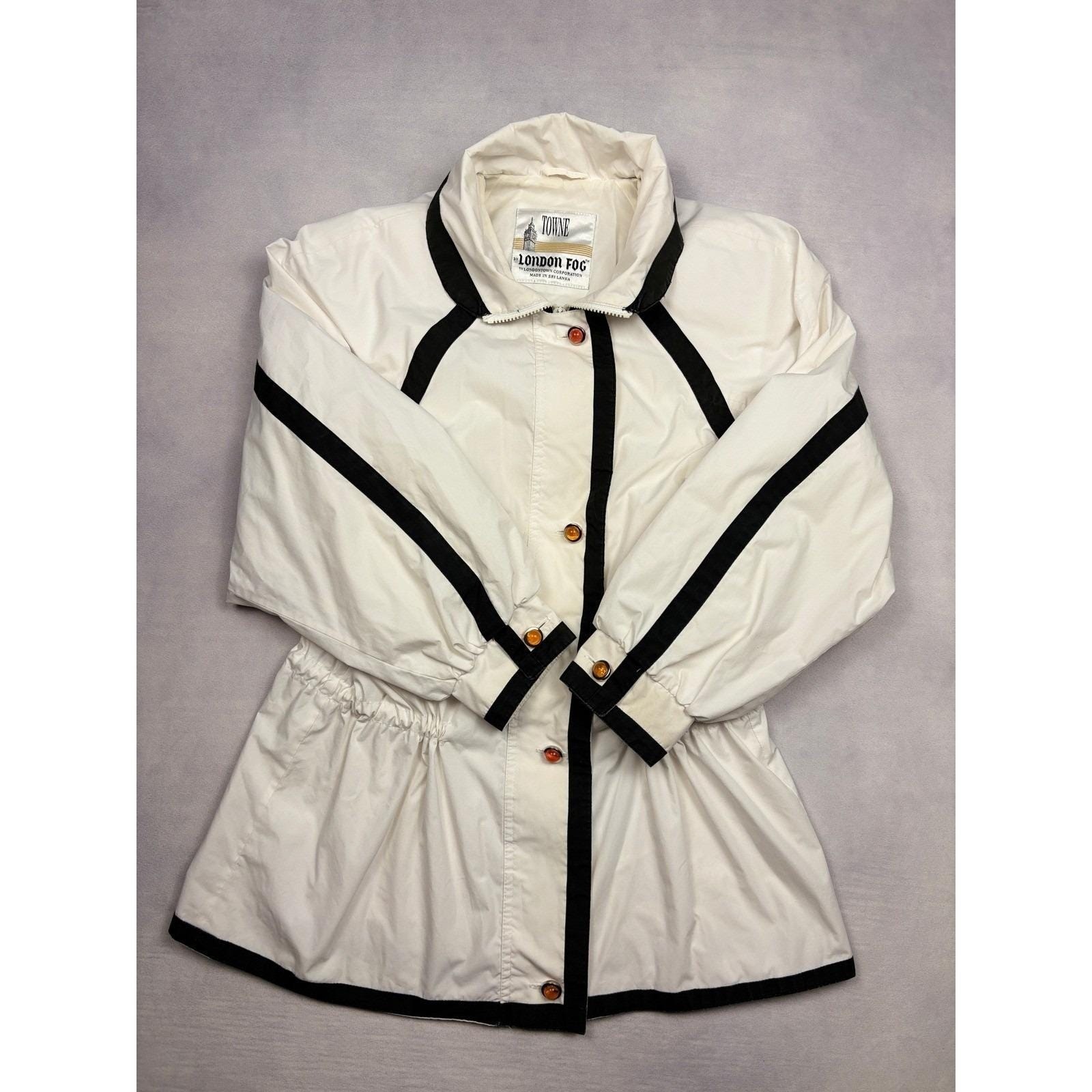 Vintage Towne London Fog Cream White Black Trim Colorblock Jacket Womens Small