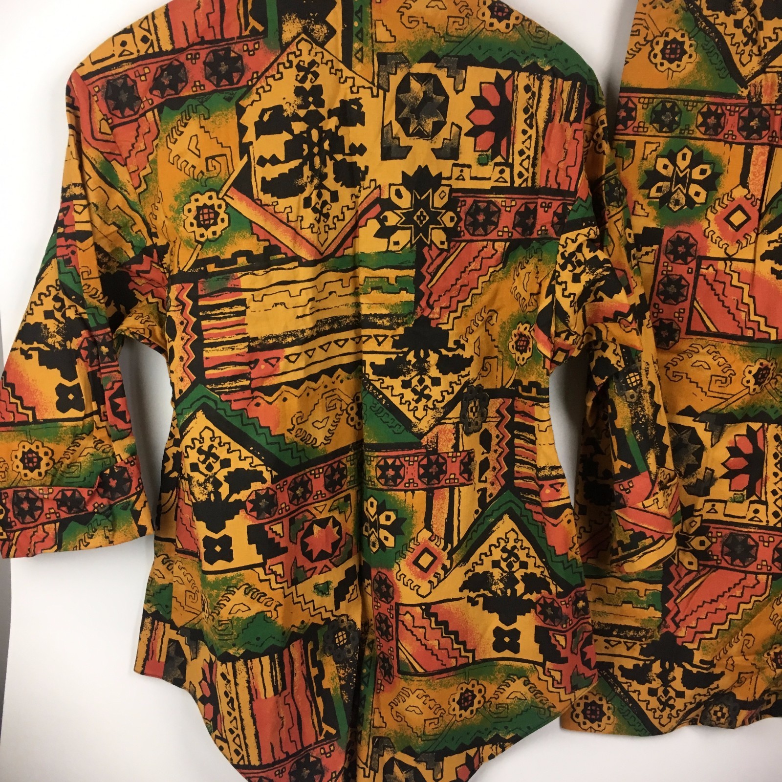 80s Vintage 2pc L Skirt Shirt Outfit Set Ethnic Tribal Novelty Tropical Spanish