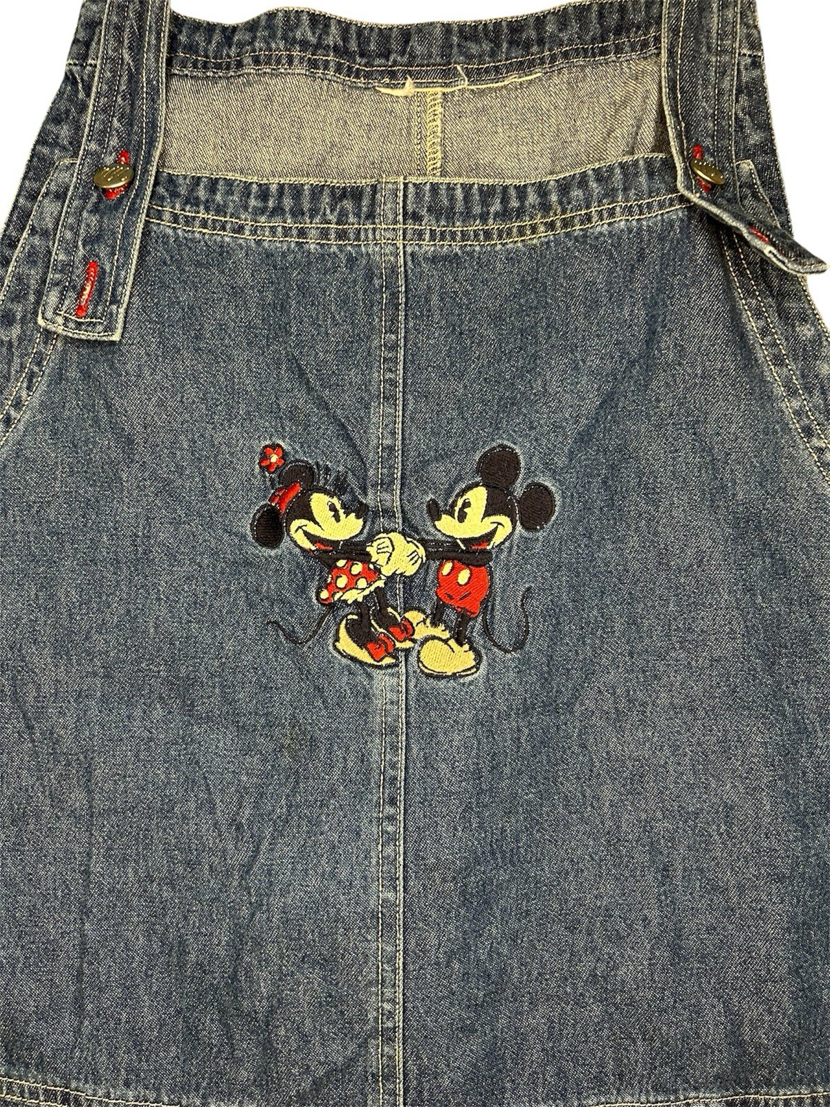 Vtg Disney Store Embroidered Mickey Minnie Denim Overall Dress Approx 18-20W*