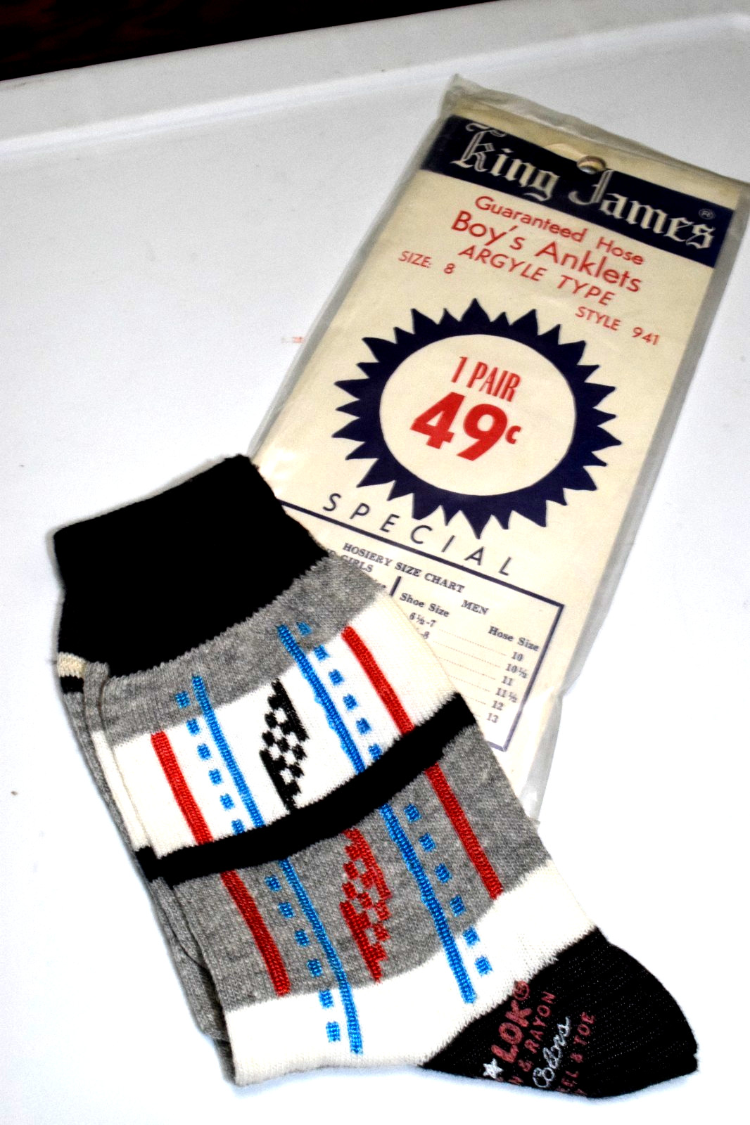 Argyle Socks VTG King James 40s 50s Gray Black Red Checker Argyle 7 x 7 Boys 8