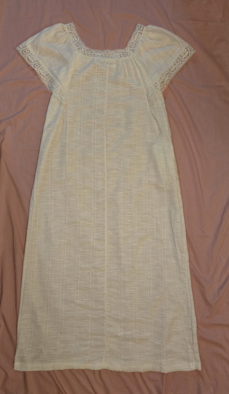 Vintage White Long Tunic Lounge Muumuu House Dress NWT Small Linen Look