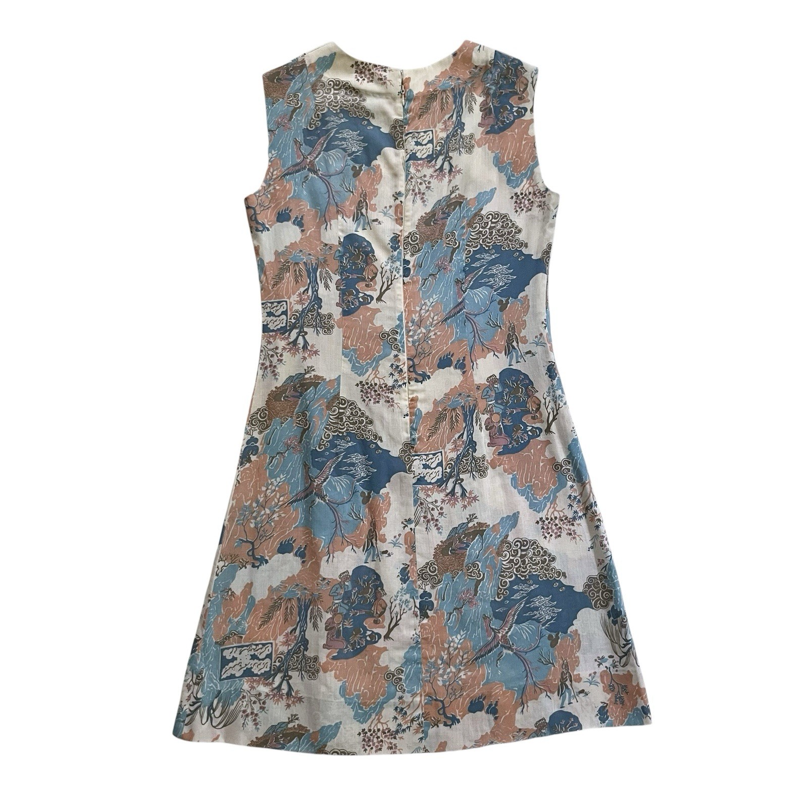 50s 60s Vintage Handmade Asian Inspired Print Shift Dress Small