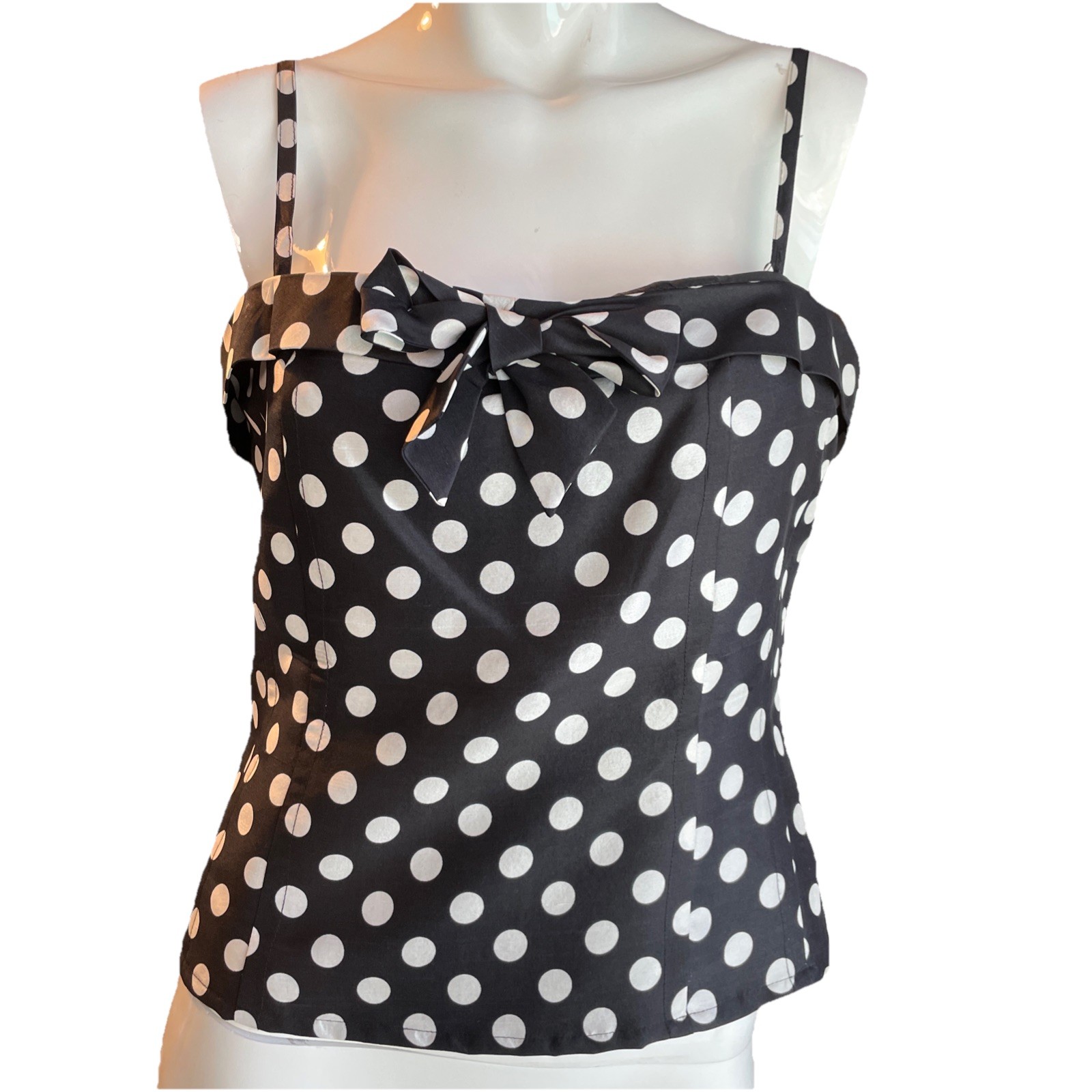 Vintage Silkland Blouse Top BlackWhite 100% Silk Tank Spaghetti Strap SzM