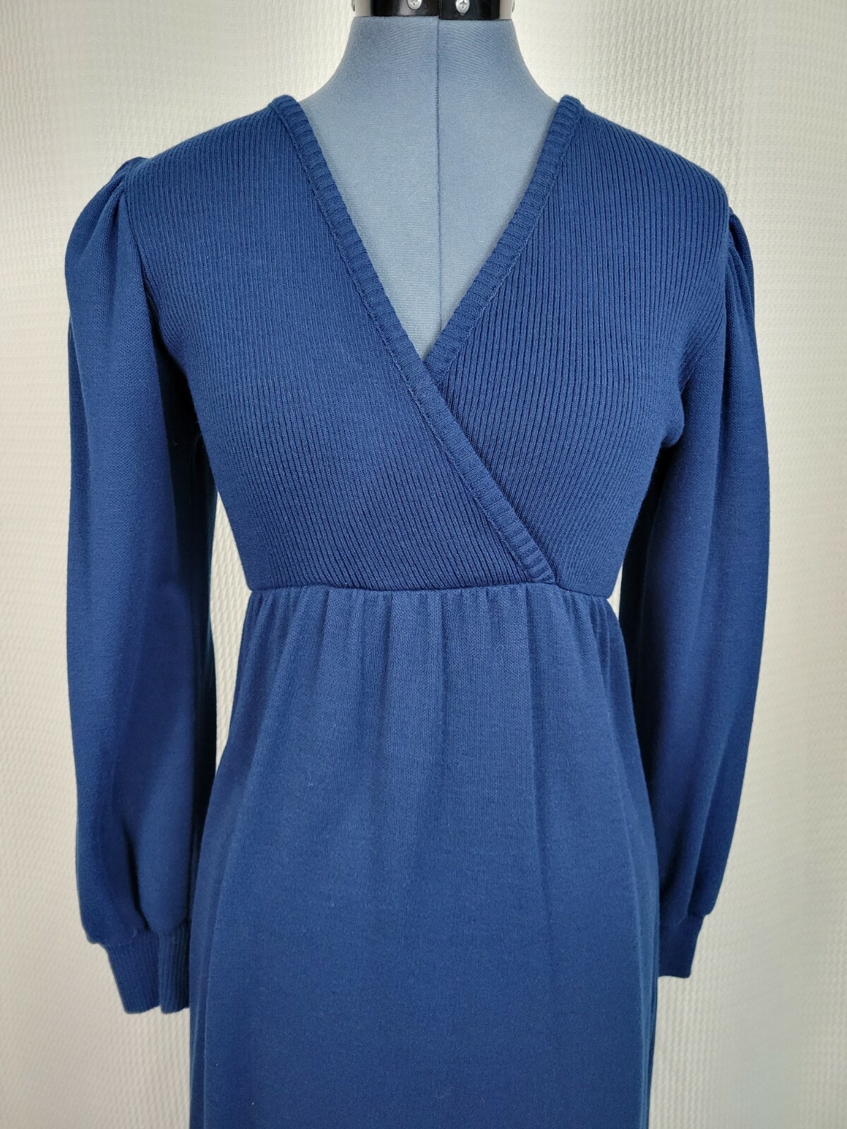 Vintage Cooper Navy Blue Knit Wrap Bodice Dress Size 11