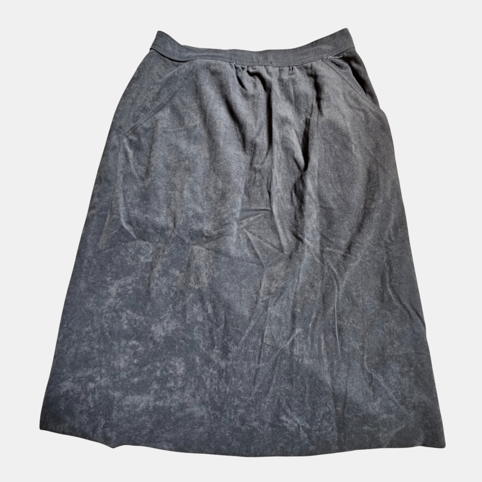 Vintage Faux Suede A-Line Midi Skirt 24 Pockets Back Zip Charcoal Gray Grunge