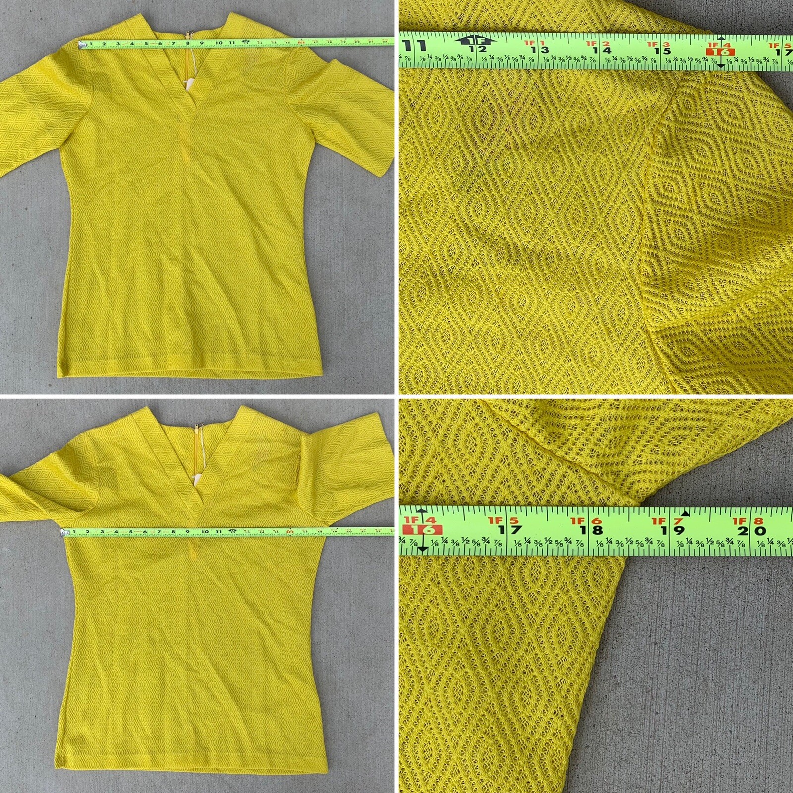 Vintage H Bar C California Ranchwear Top Diamond Pattern Knit Yellow 60s 70s M