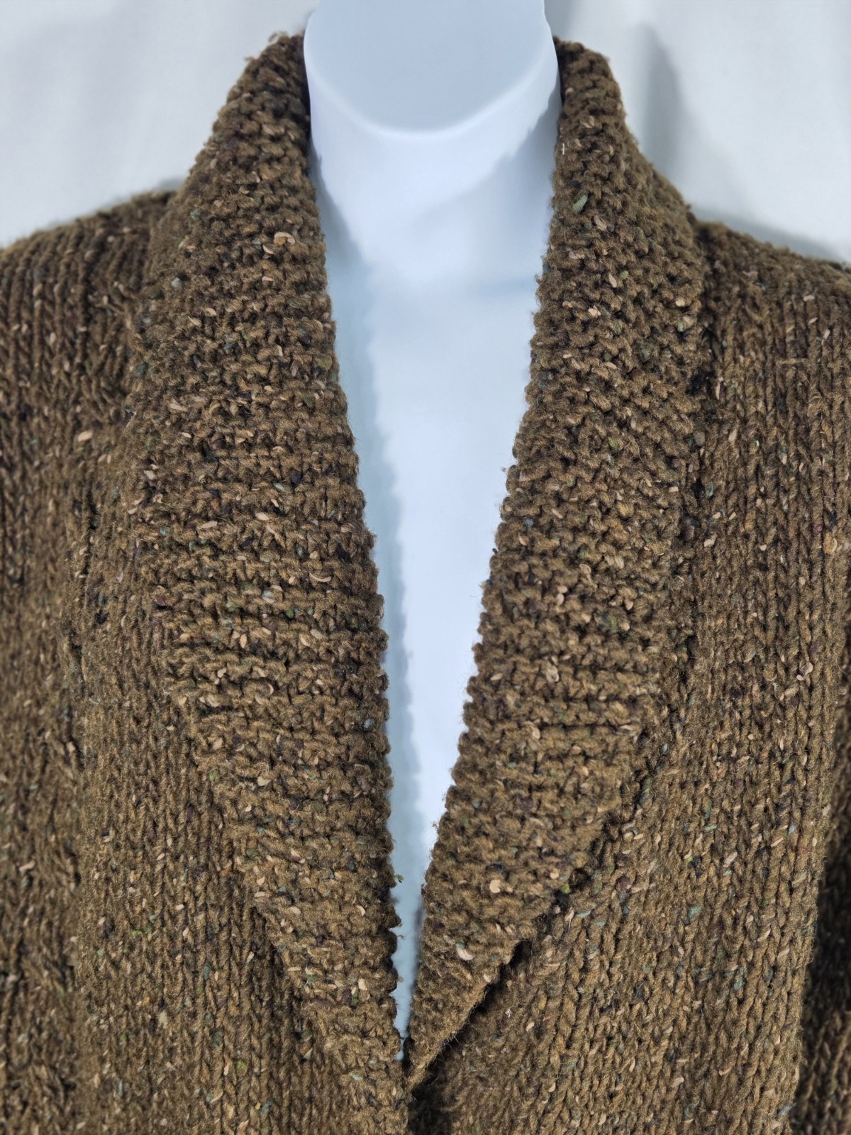 Vintage Women’s Perry Ellis Handknit Wool Belted Cardigan Olive Brown Size S