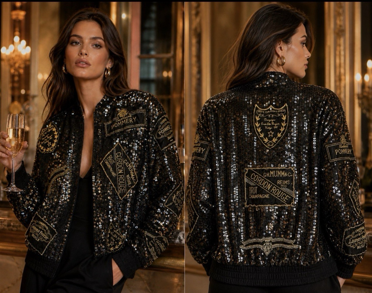 Vintage 80s MODI Silk Sequin Womens Jacket Champagne Label Size M Glam Maximalis