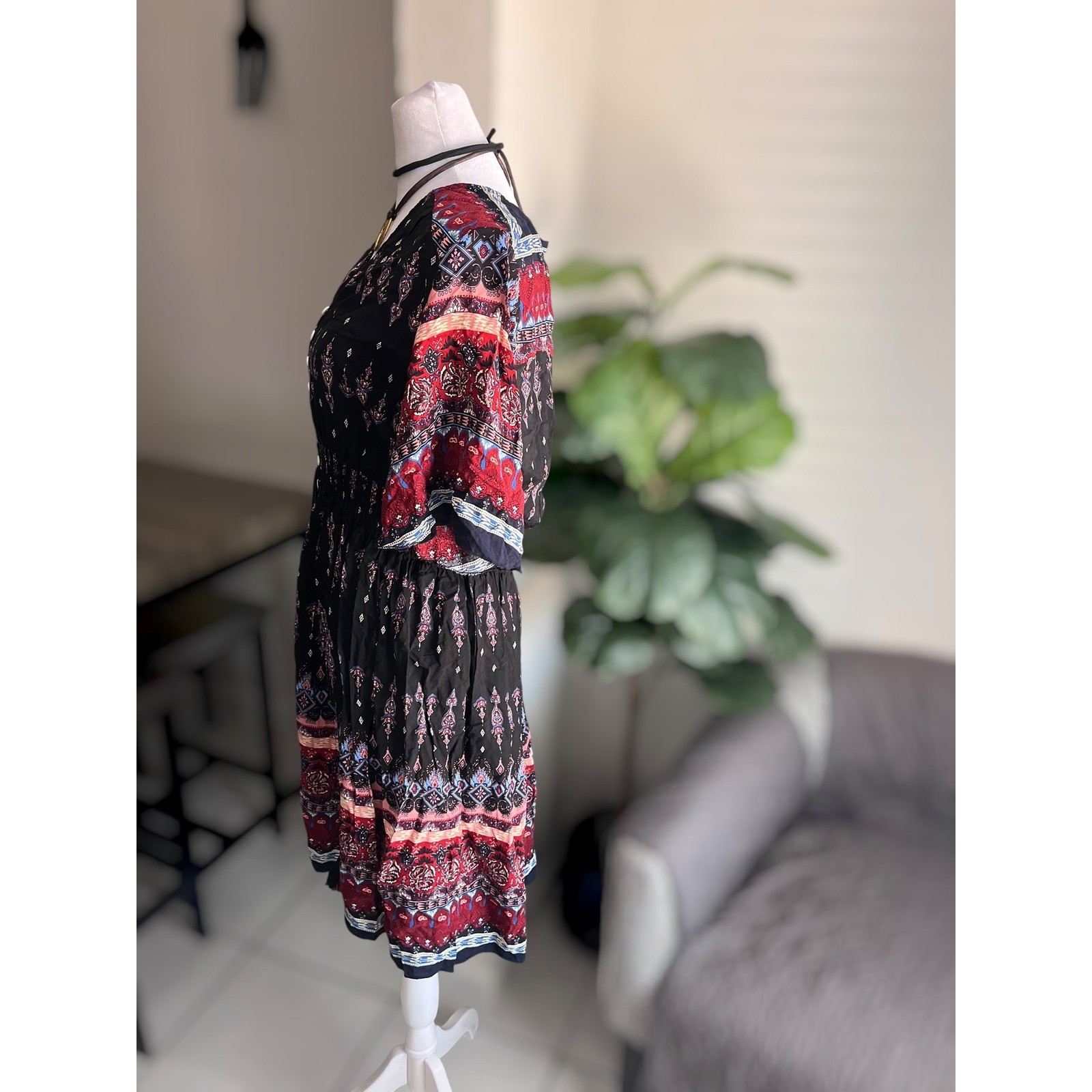 Unbranded Boho Paisley Print Button-Front Tassel Dress Size XL