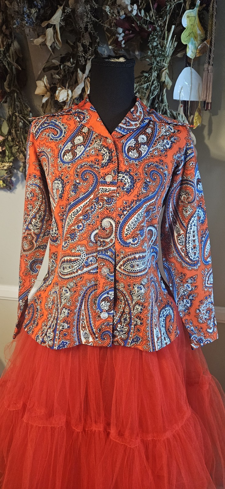 Vintage 197ps Paisley Dagger Collar Button Up Blouse As Is