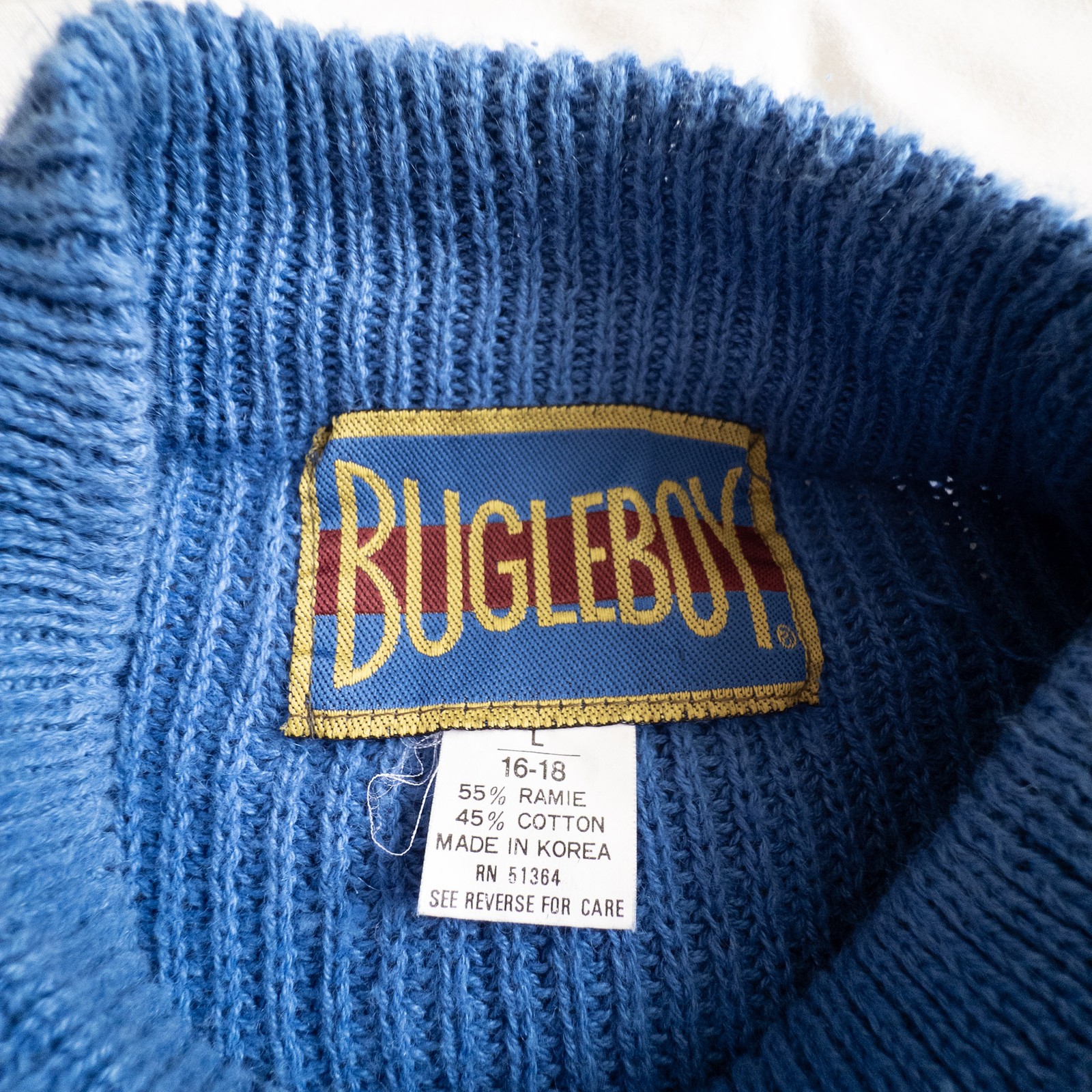 Bugle Boy Vintage Blue Knit Turtleneck Sweater BB Logo Size XS (youth 16-18) 90s
