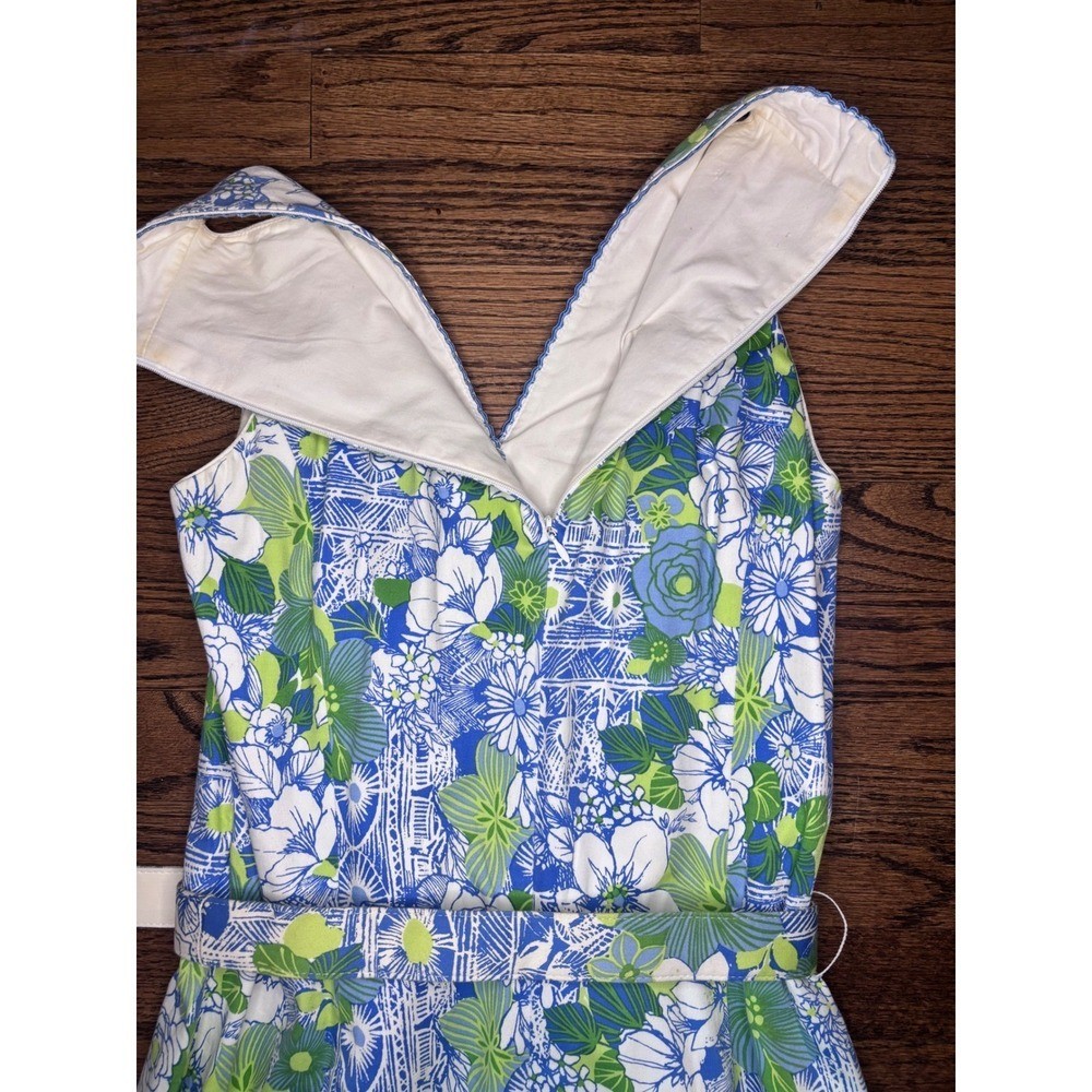 Talbots Floral Midi Dress Blue Green Size 8 Spring Wedding Guest