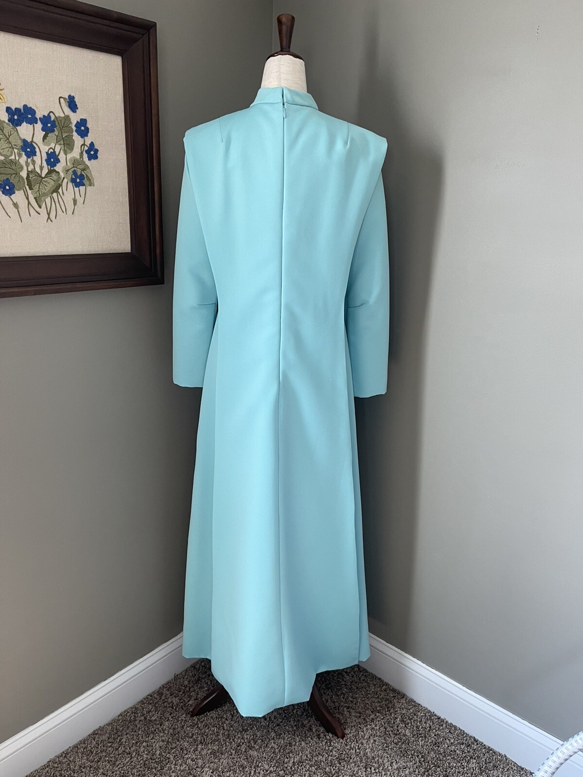 Vintage 1950s -60s Formal Gown Dress Teal Blue Embellished Crystals Horror Movie