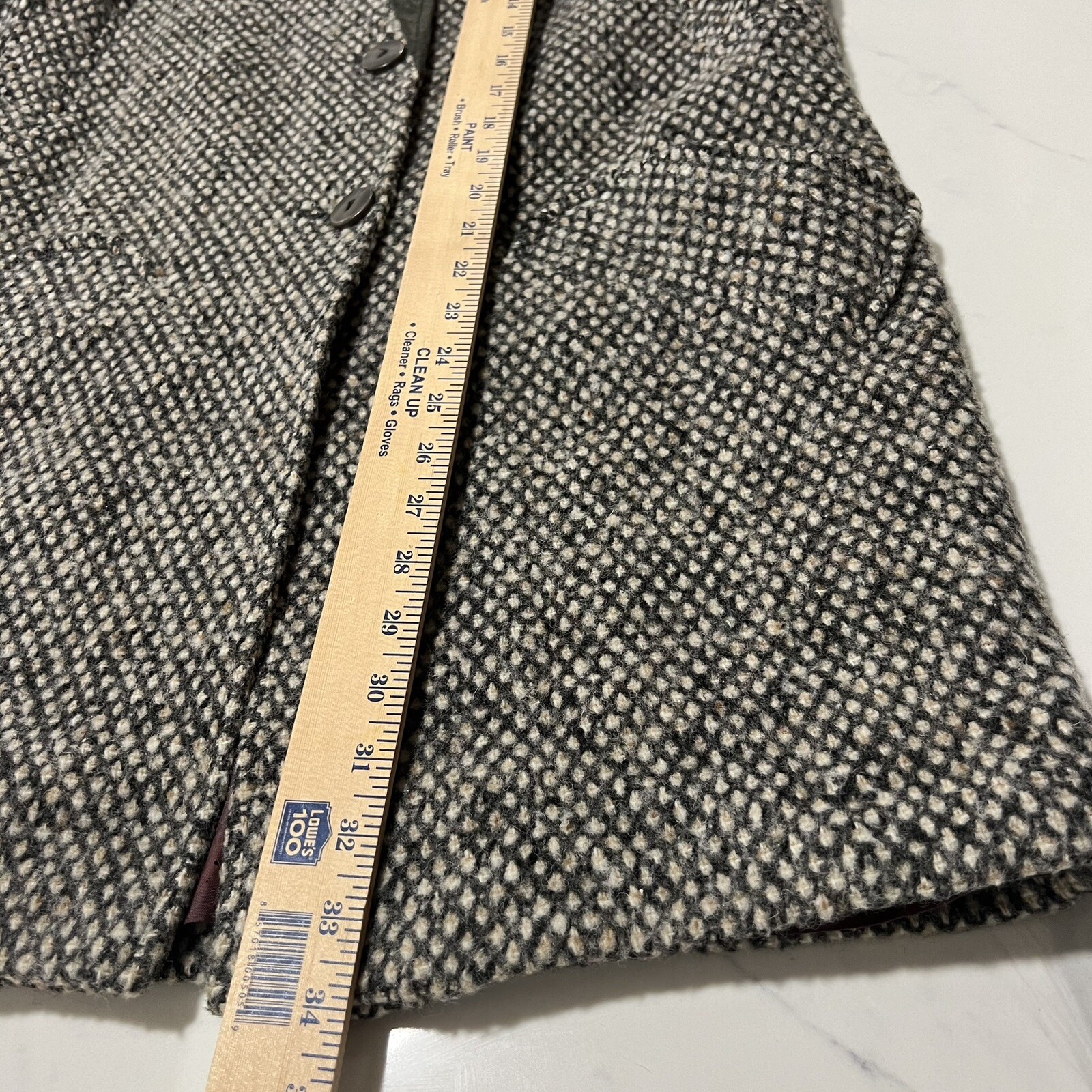 Vintage 80s Donnybrook Wool Blend Suede Trim Mid Length Diamond Tweed ILGWU USA