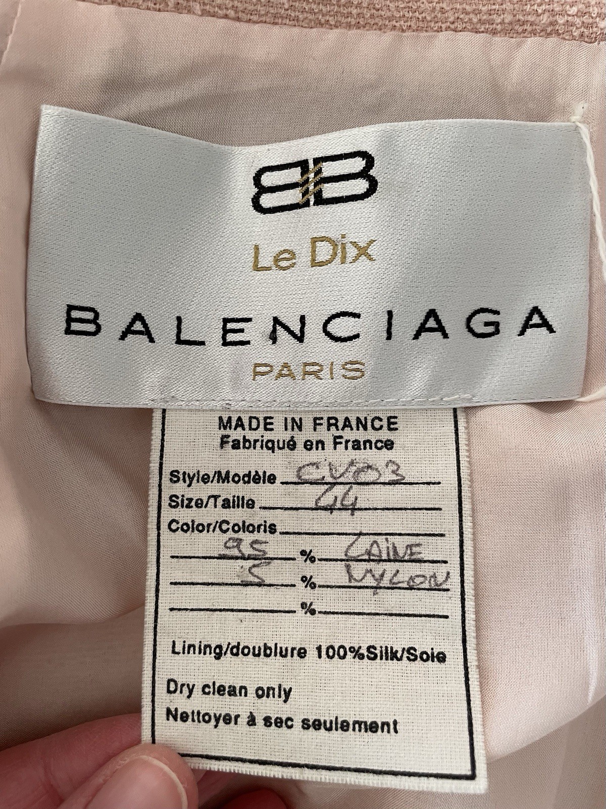 Vintage 1990s Balenciaga Pink Bouclé Jacket Blazer Sequin Gold Silver Size Large