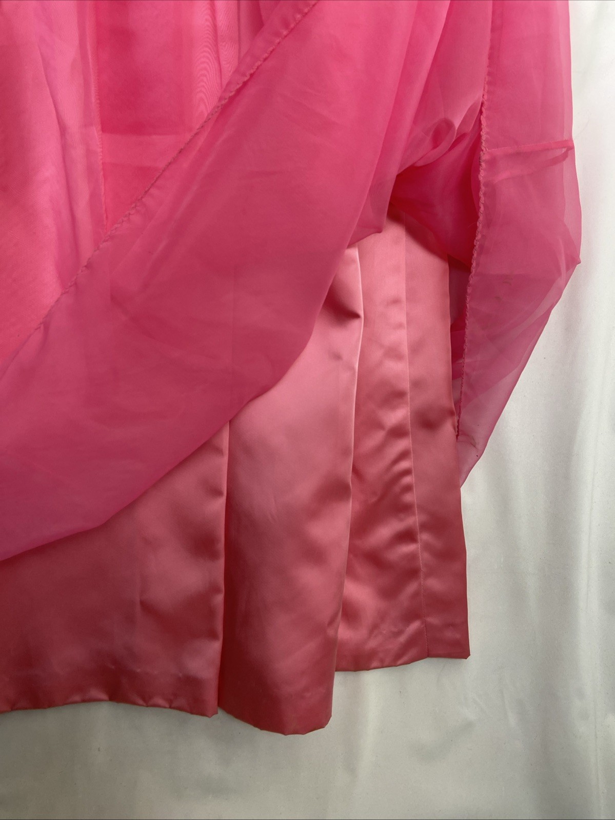 Vintage 60s Sleeveless Chiffon Dress Pink Lace Lined Bow Open Back Empire Waist