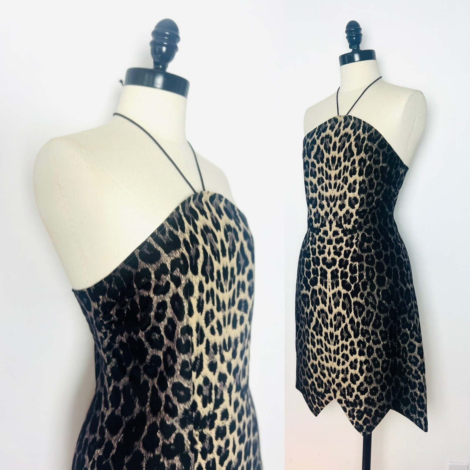 LEOPARD Animal Print 90s 1990’s Does 50s 50’s Vintage Sawtooth Halter Dress XS S