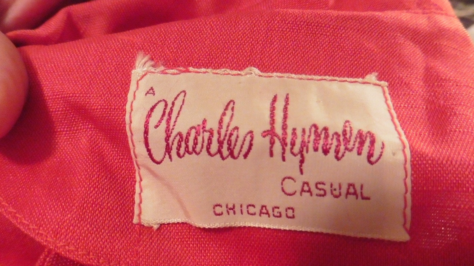 40s Red Linen Shirt Dress w/ Pleat Accents by Charles Hymen sz L 42x34x46