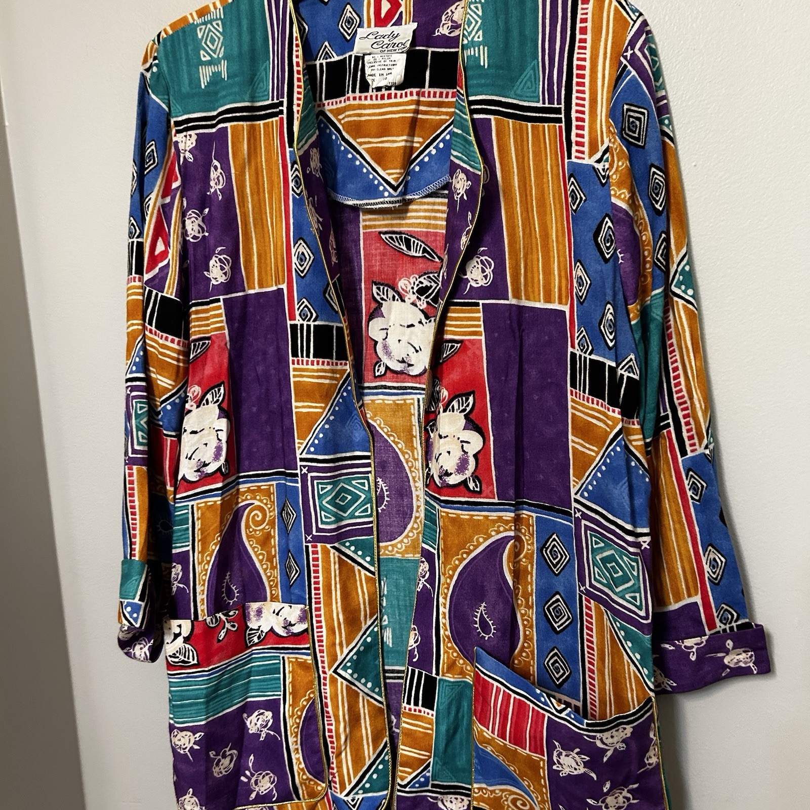 VINTAGE LADY CAROL OF NEW YORK OPEN FRONT Jacket Blazer Multicolored Abstract 10