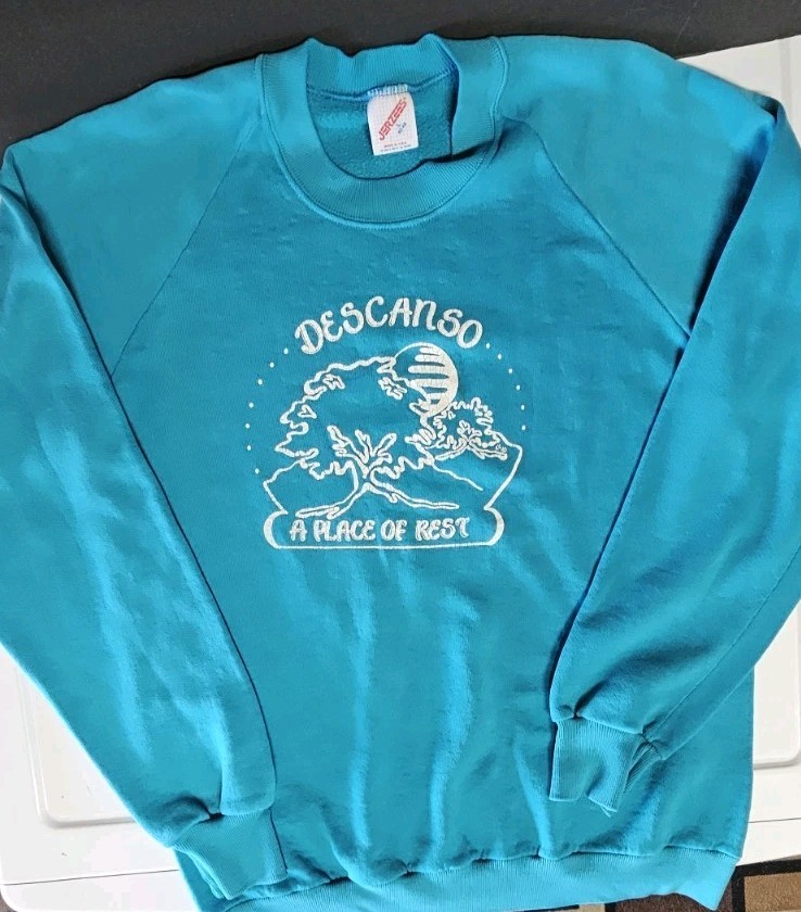 Vintage 80’s Descanso CA Desert Jerzees USA Womens L Turquoise Sweater