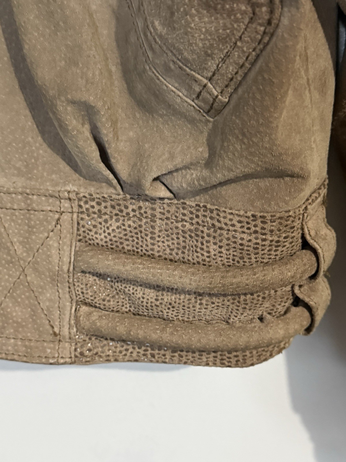 G-111 Vintage Tan Gray Leather Suede Snakeskin 90s Bomber Jacket Women’s Size M