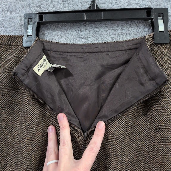 Eddie Bauer Skirt Women 14 Brown Wool Silk Blend Herringbone Knee Length Vintage