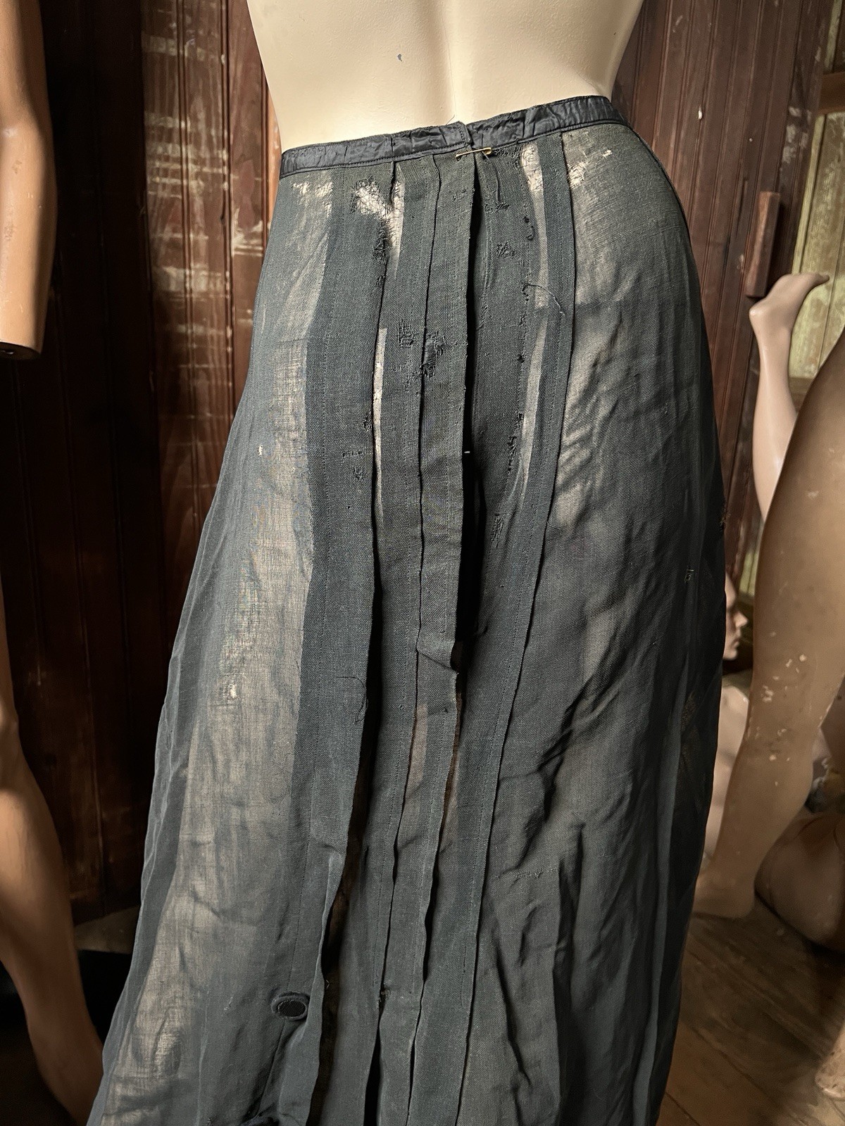 Antique As is Mesh Skirt Net Sheer Heavy Button Slip Long Pleat Cutter Petticoat