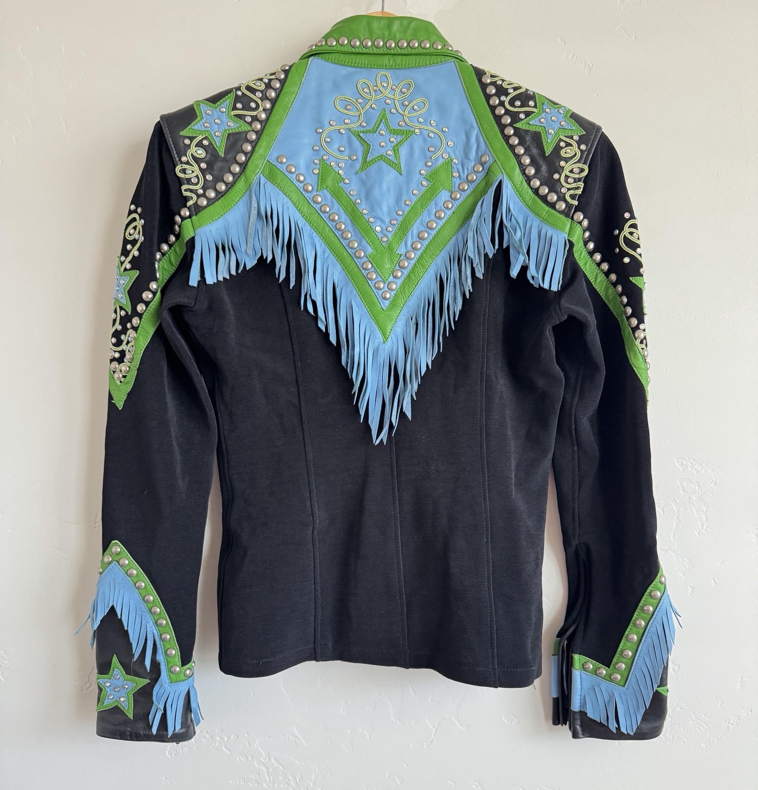 Vintage Custom Western Rodeo Queen Fringe Leather Studded Show Jacket M