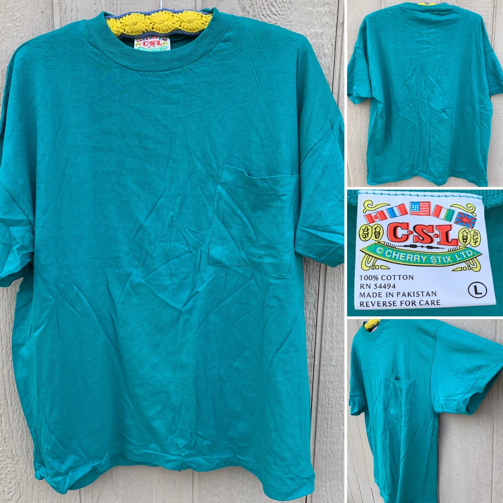 Vintage Pocket Tee T Shirt CSL Cherry Stix Ltd Single Stitch 80s 1980s L