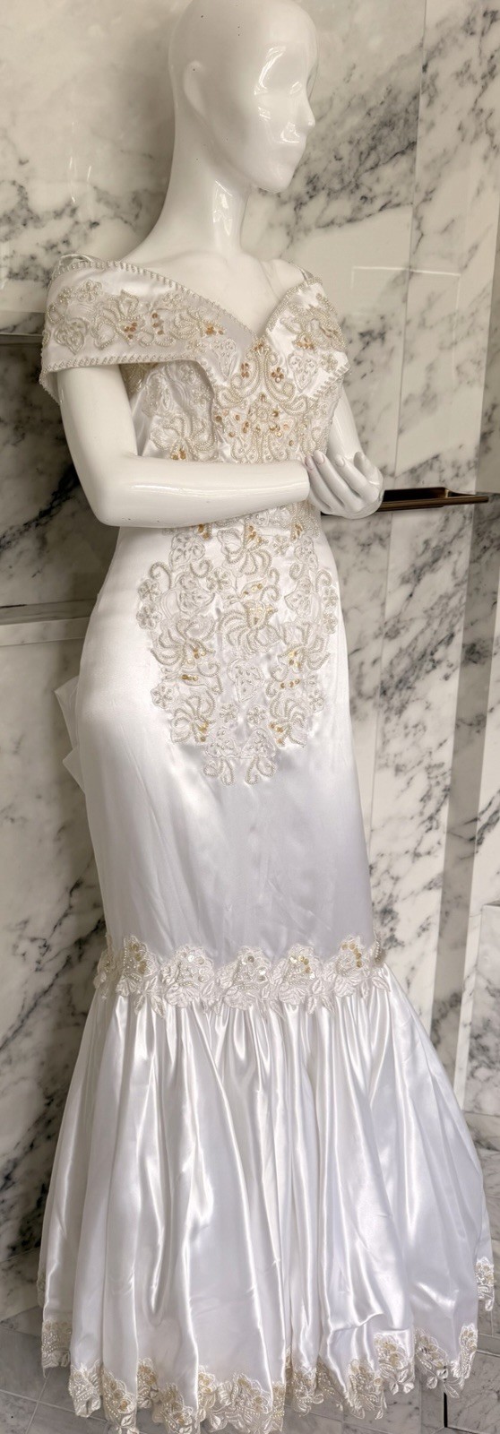 Vintage Jean Phoenix Bridal Wedding Dress Size 8 White Beaded Mermaid Gown NWT