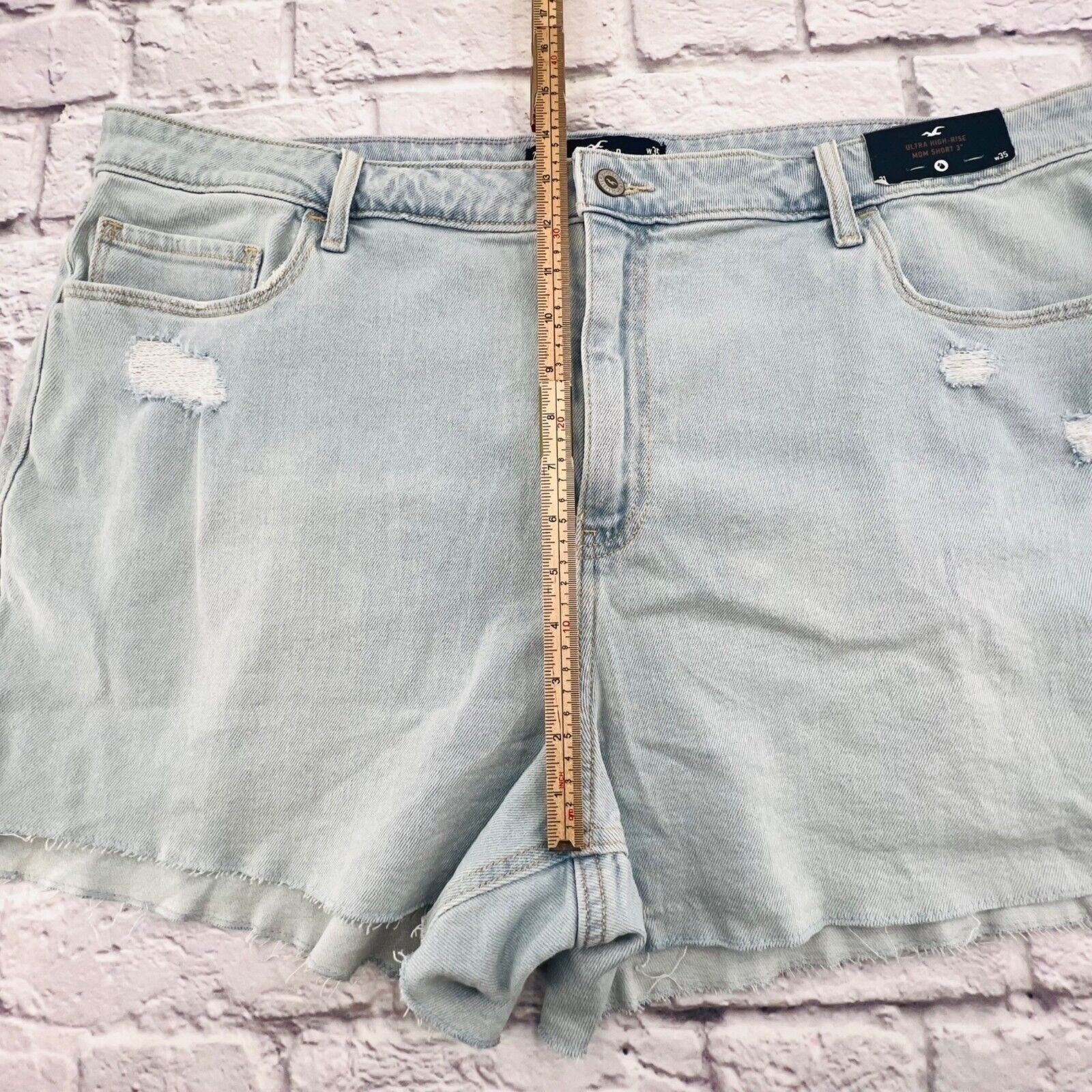 NEW Hollister Mom 3″ Short plus Size 21/35 Light Wash Ultra High Rise Vintage